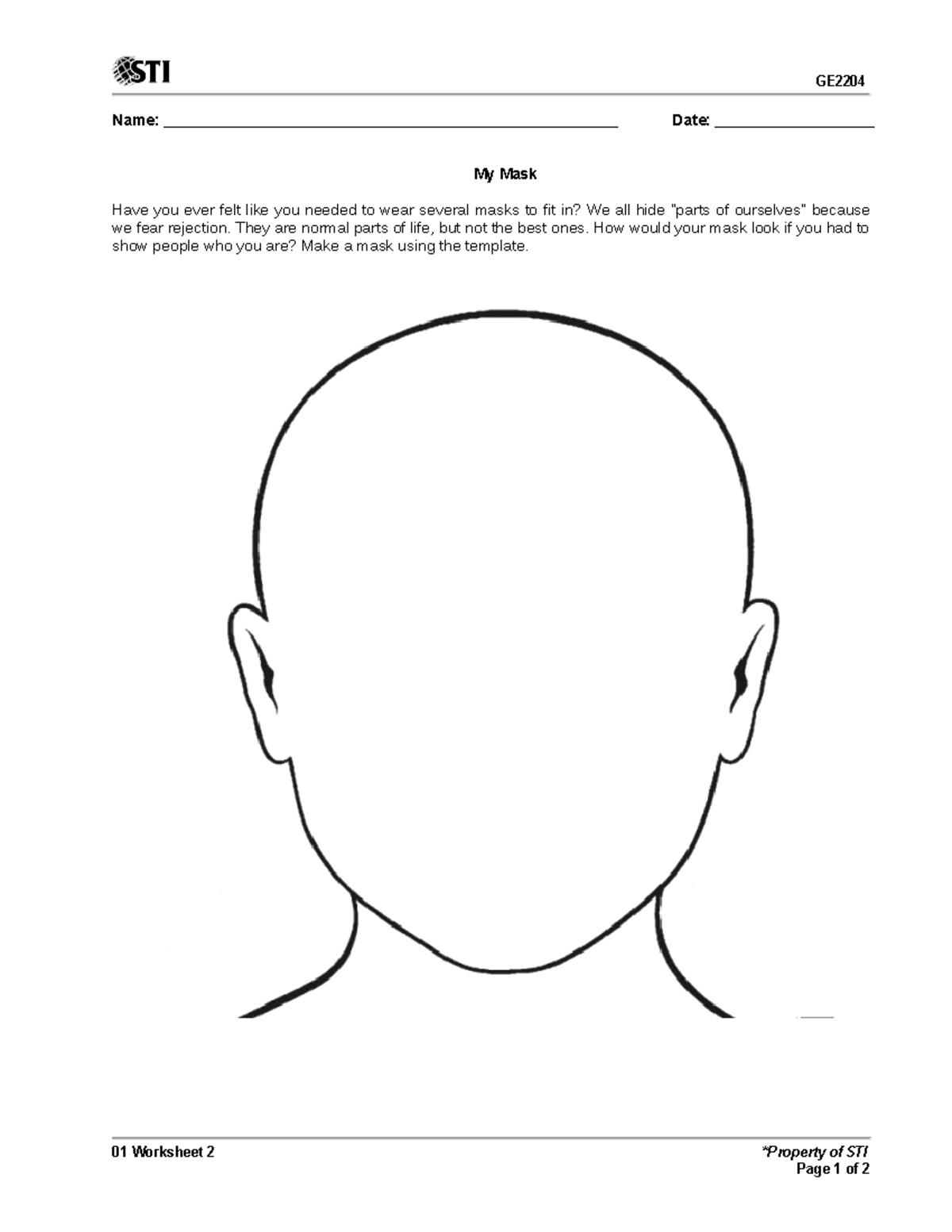 GE 01 Worksheet 2: Analyzing Self-Identity Through a Mask - Studocu
