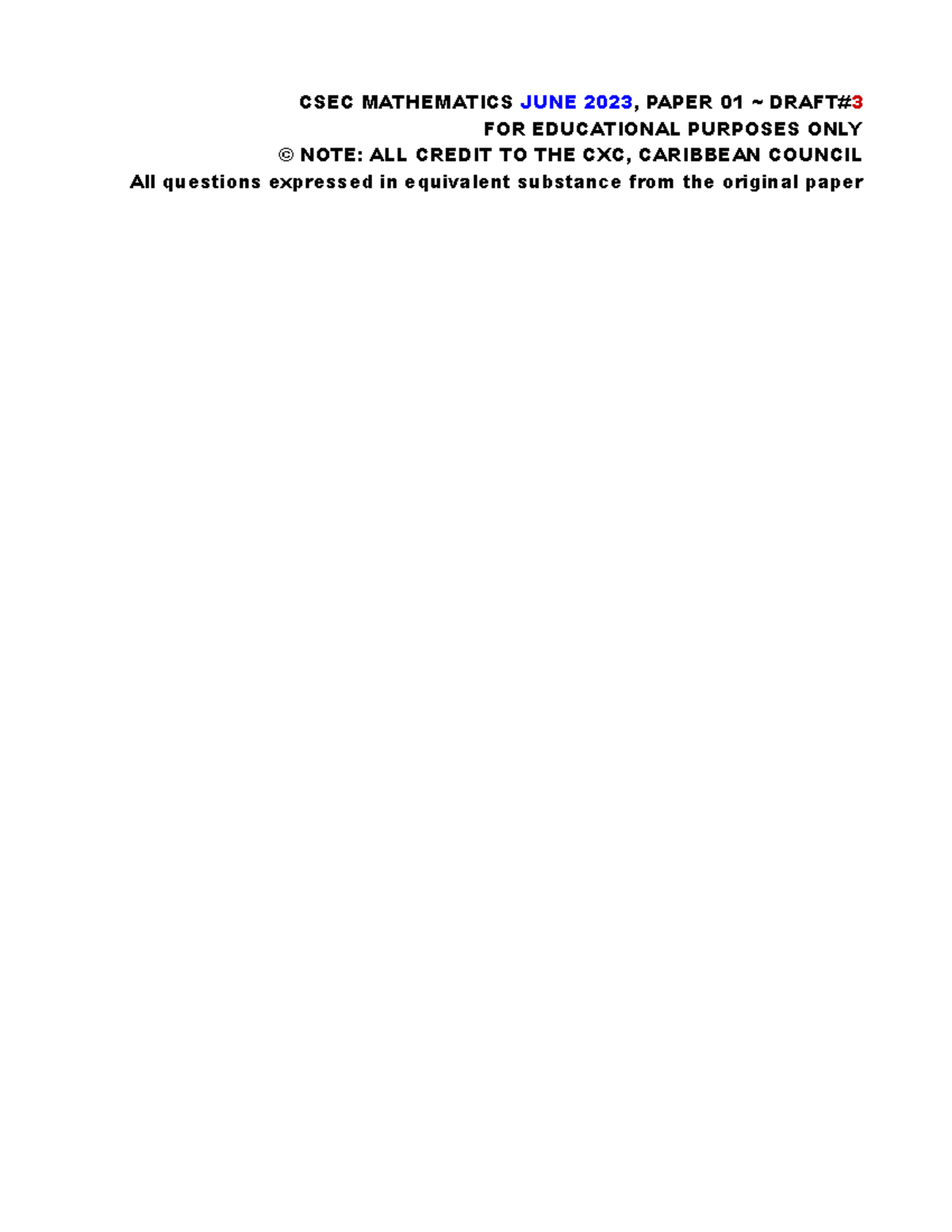CSEC MATHS PAPER 1 JUNE 2023 MULTIPLE CHOICE QUESTIONS & ANSWERS - Studocu