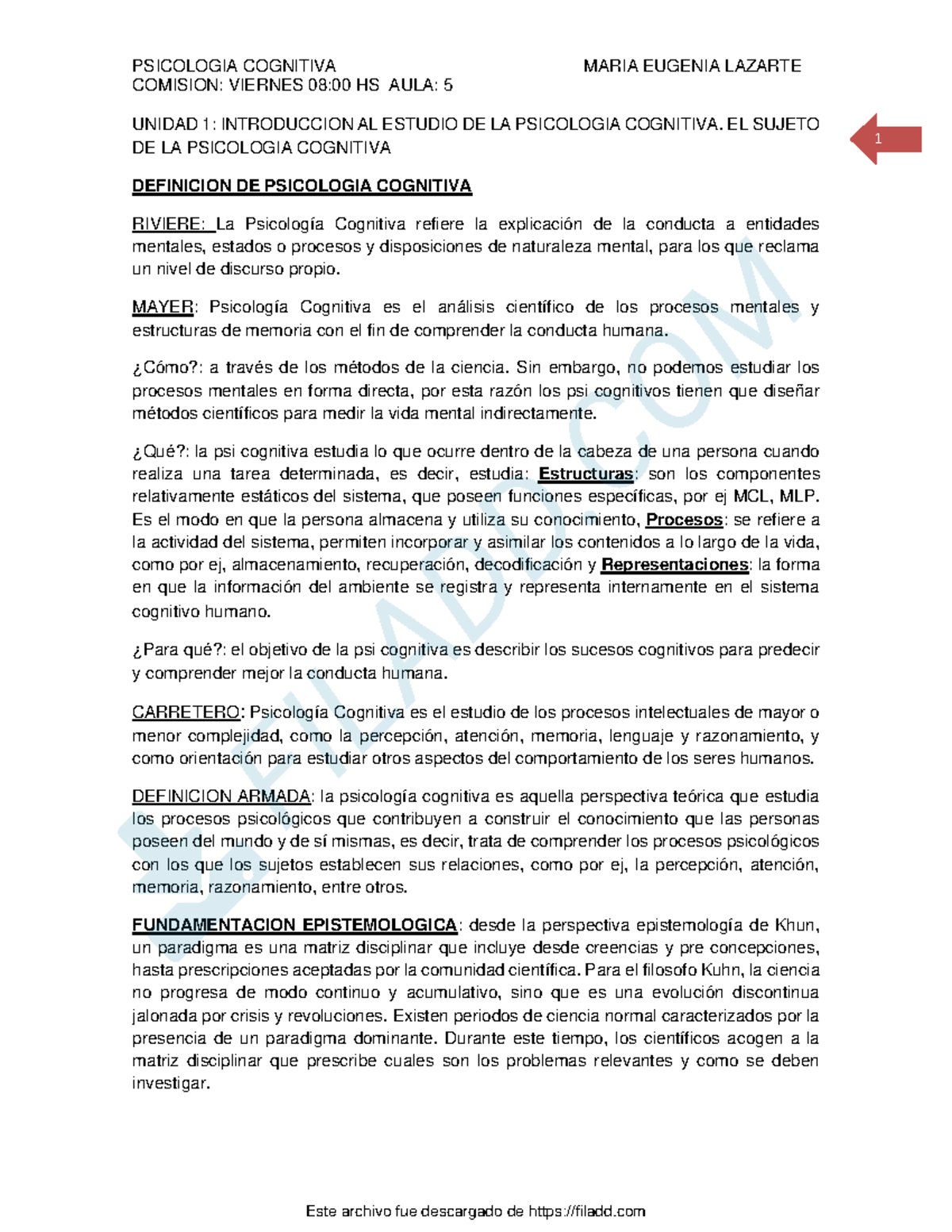 Resumen de Psicología Cognitiva - Unidad 1: Introducción y Procesos ...