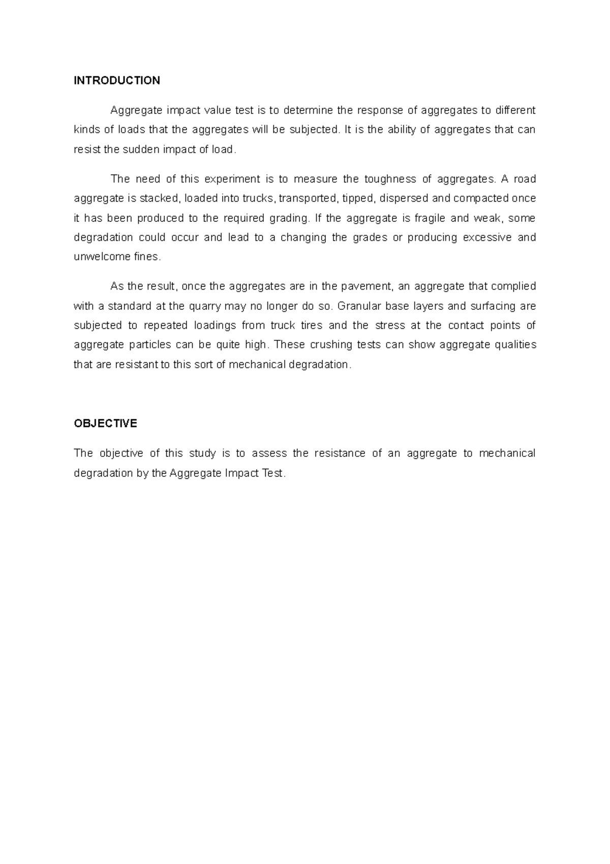 LAB Report AIV Compile - AIV Laboratory - INTRODUCTION Aggregate impact ...