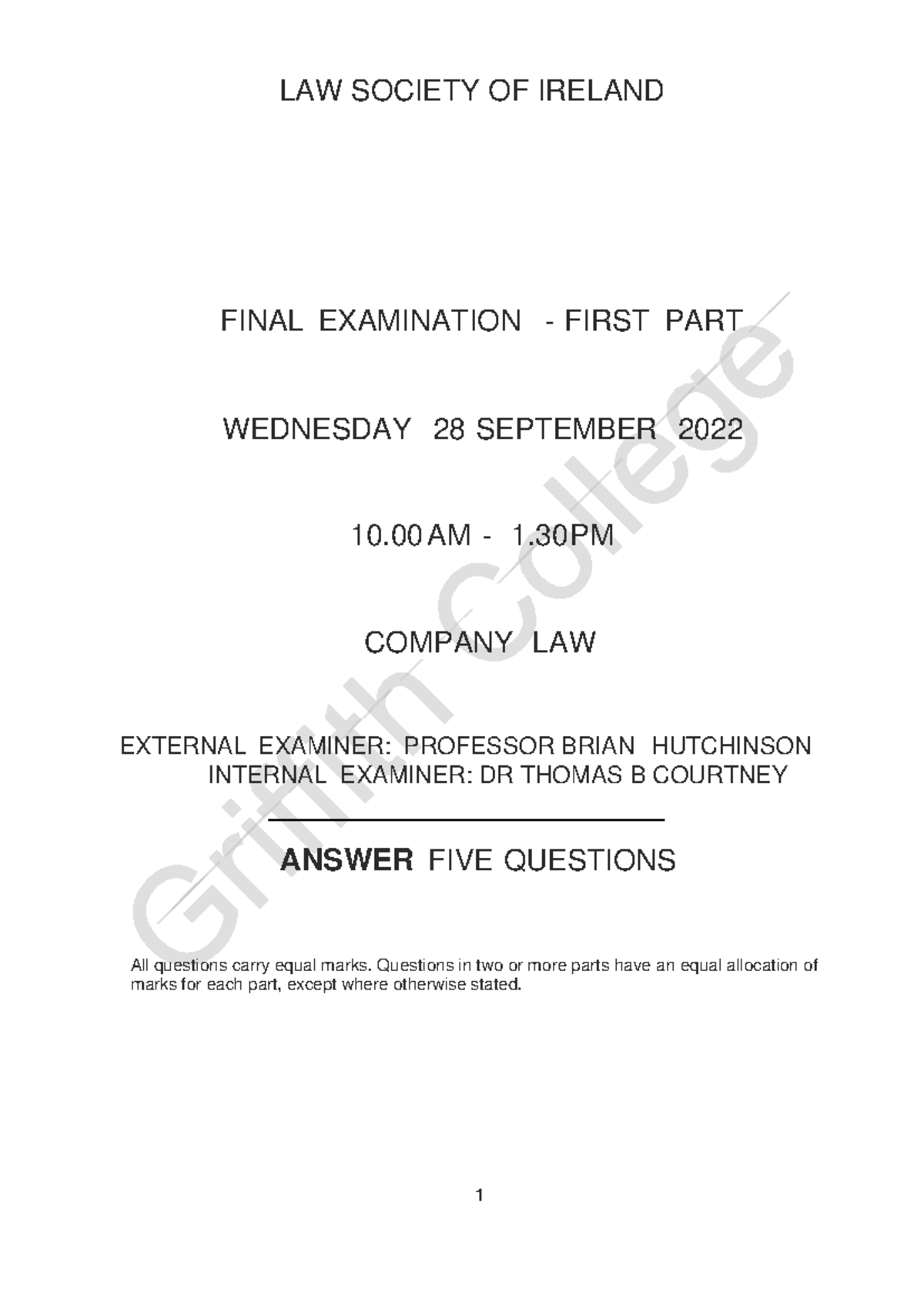 Company Law - LAW 101 Final Exam Review - October 2022 - Studocu
