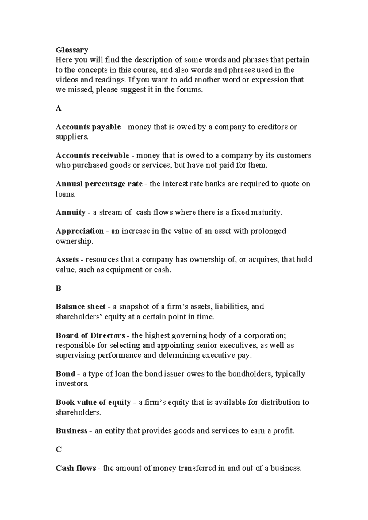Finance Glossary: Key Terms and Concepts Explained for Students - Studocu