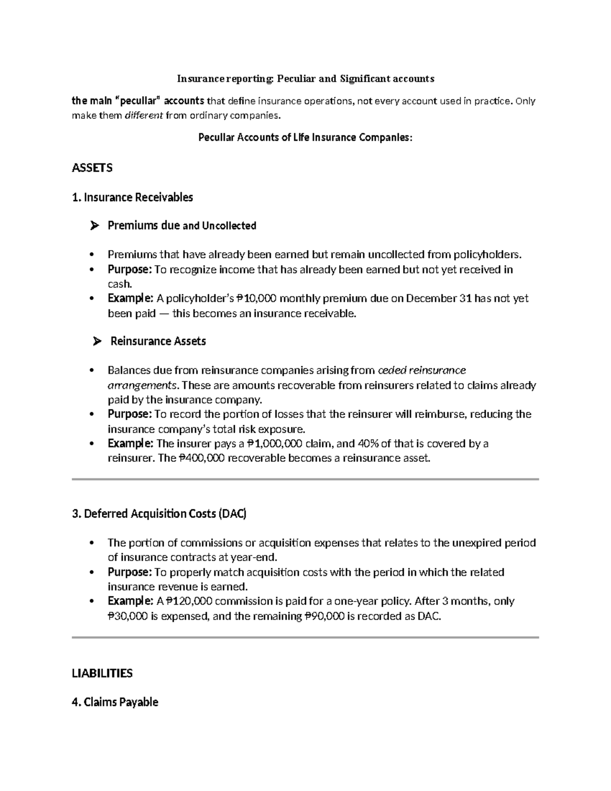 Insurance Reporting: Key Accounts in Life Insurance Operations - Studocu