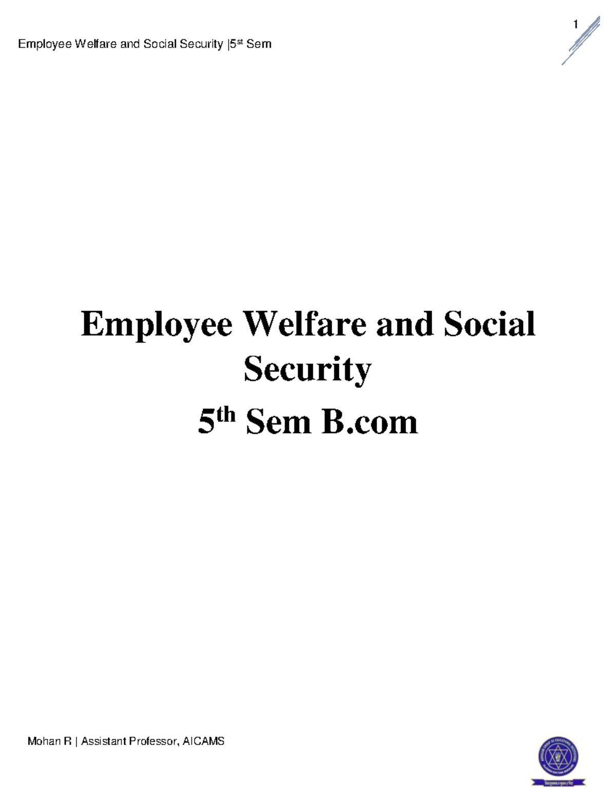 Employee Welfare and Social Security - EWSS (Chapter 1) | 5th Sem B.Com ...