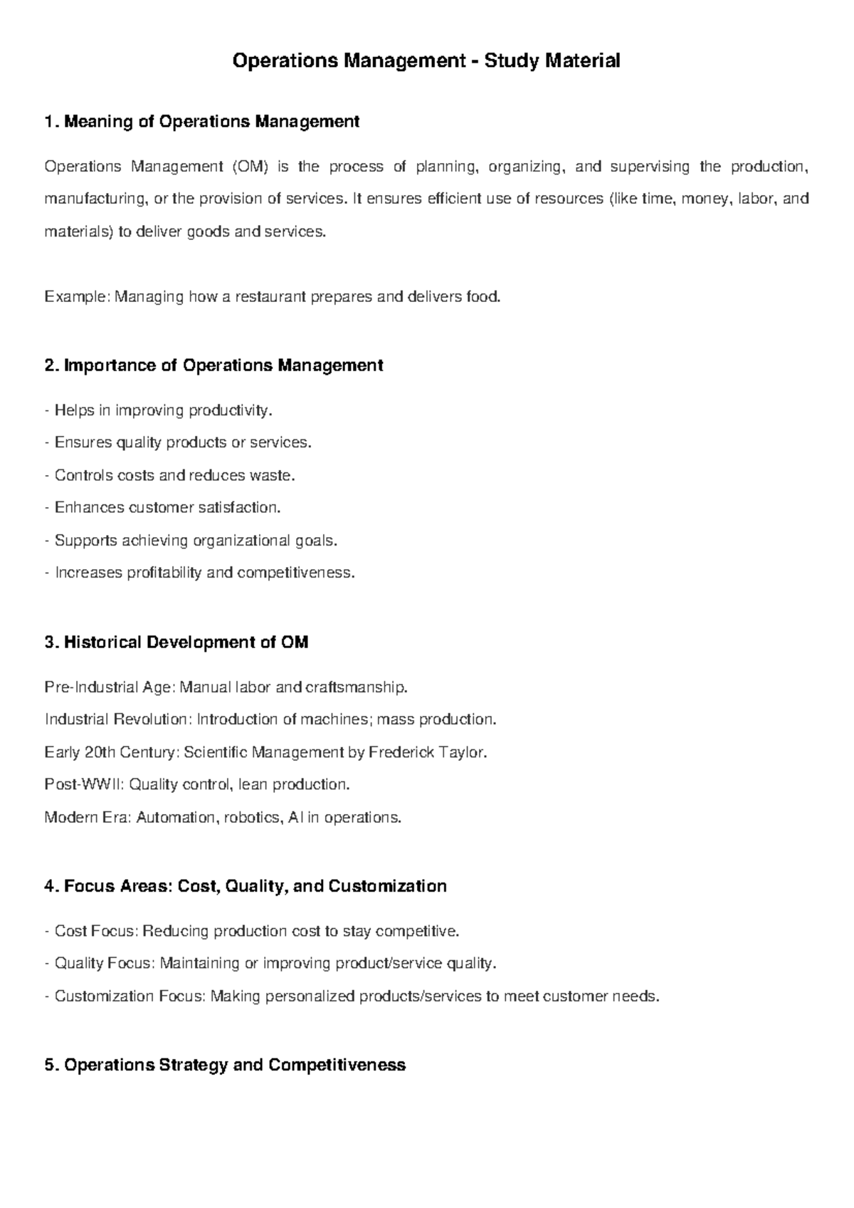 OM 101: Comprehensive Study Material on Operations Management - Studocu