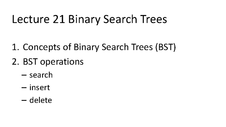 Cp264 Lecture 21: Binary Search Trees - Concepts & Operations - Studocu