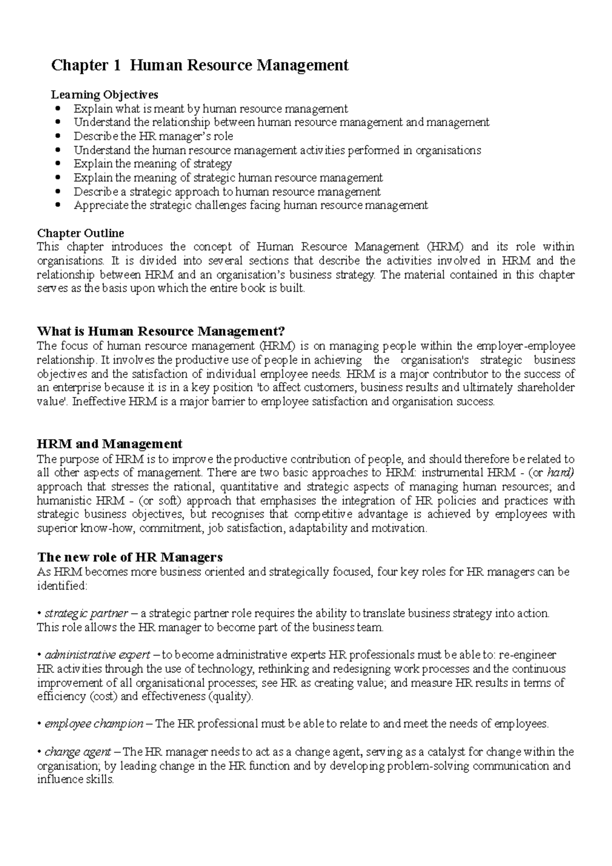 18002085 Chapter 1 Overview of Human Resource Management Concepts - Studocu