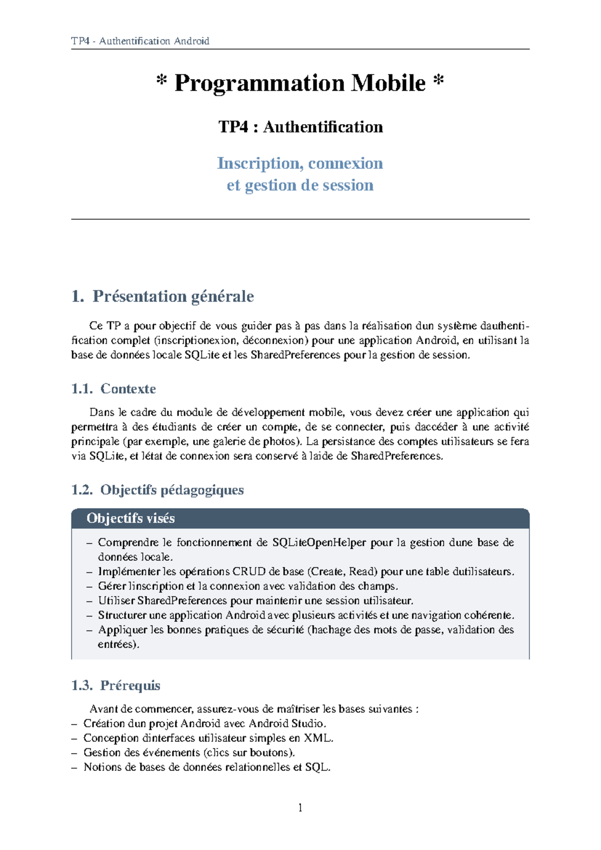 TP4 : Authentification et Gestion de Session pour Android - Studocu