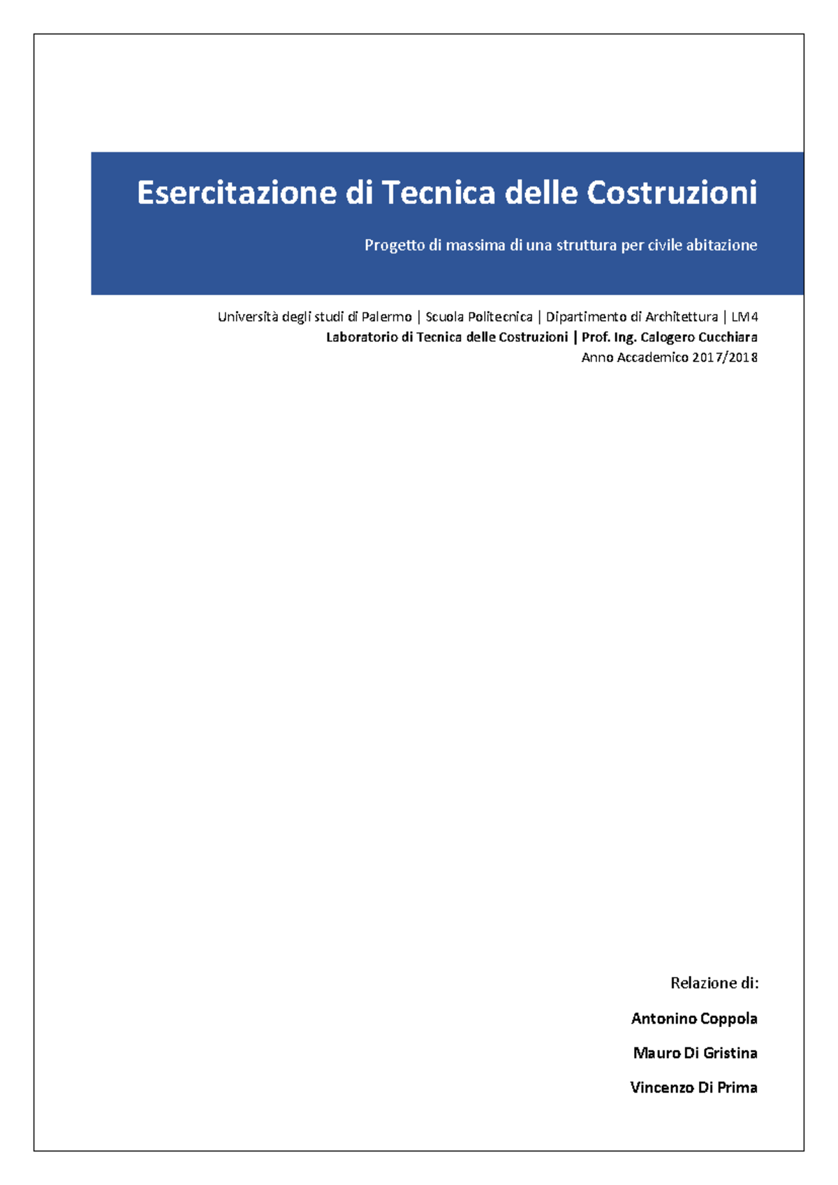 Esercitazione di Tecnica delle Costruzioni - Progetto Struttura Abitativa - Document Preview