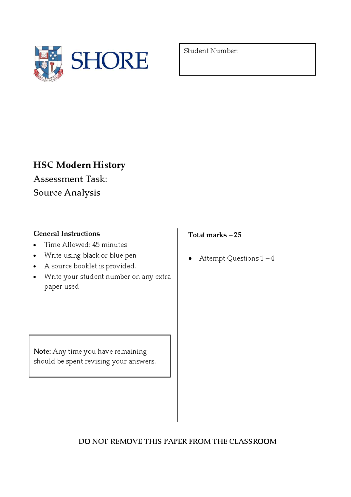 HSC Modern History Assessment Task: Source Analysis Guide - Studocu