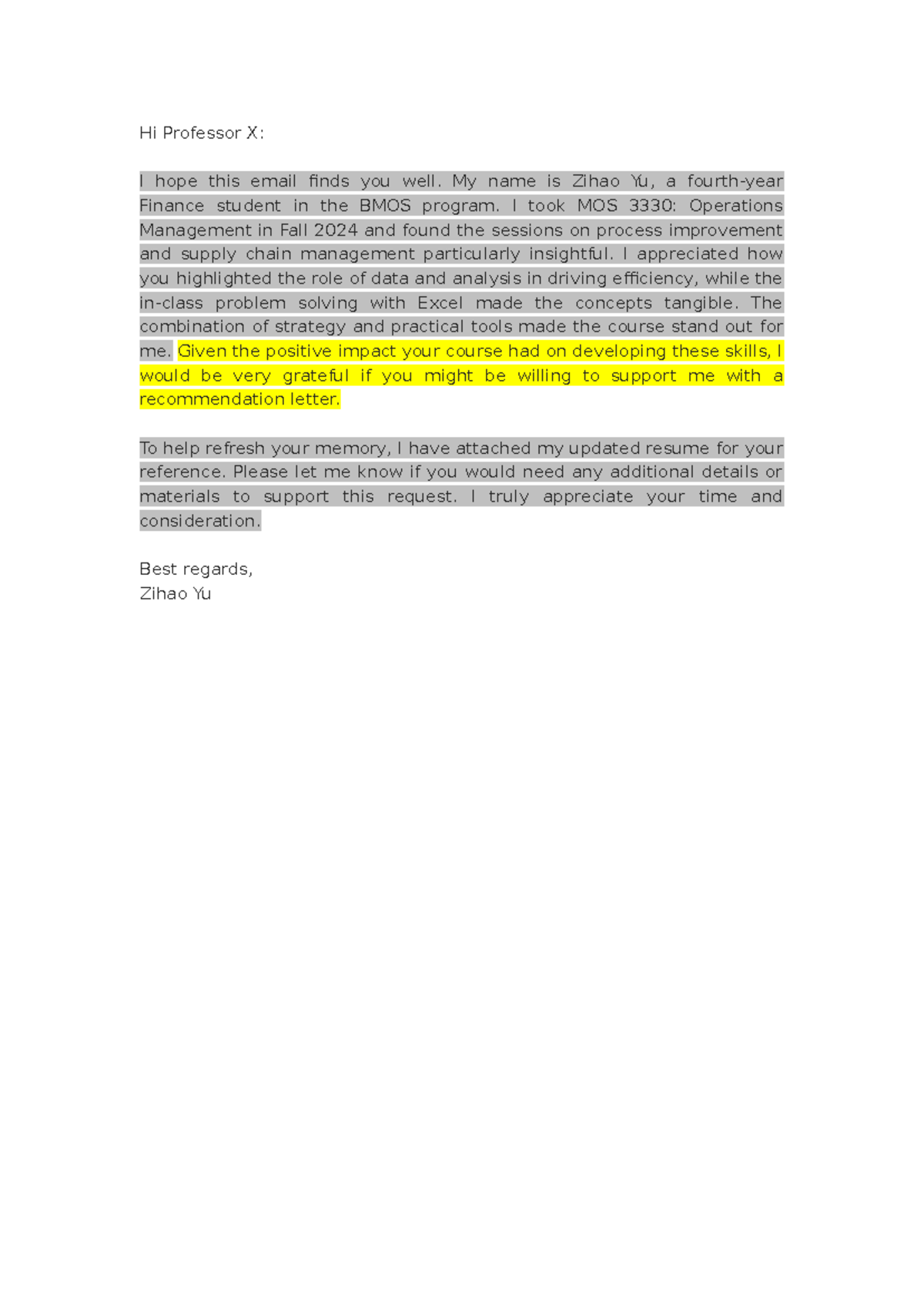 Recommendation Letter Request - Computer Sci 1033 - Studocu