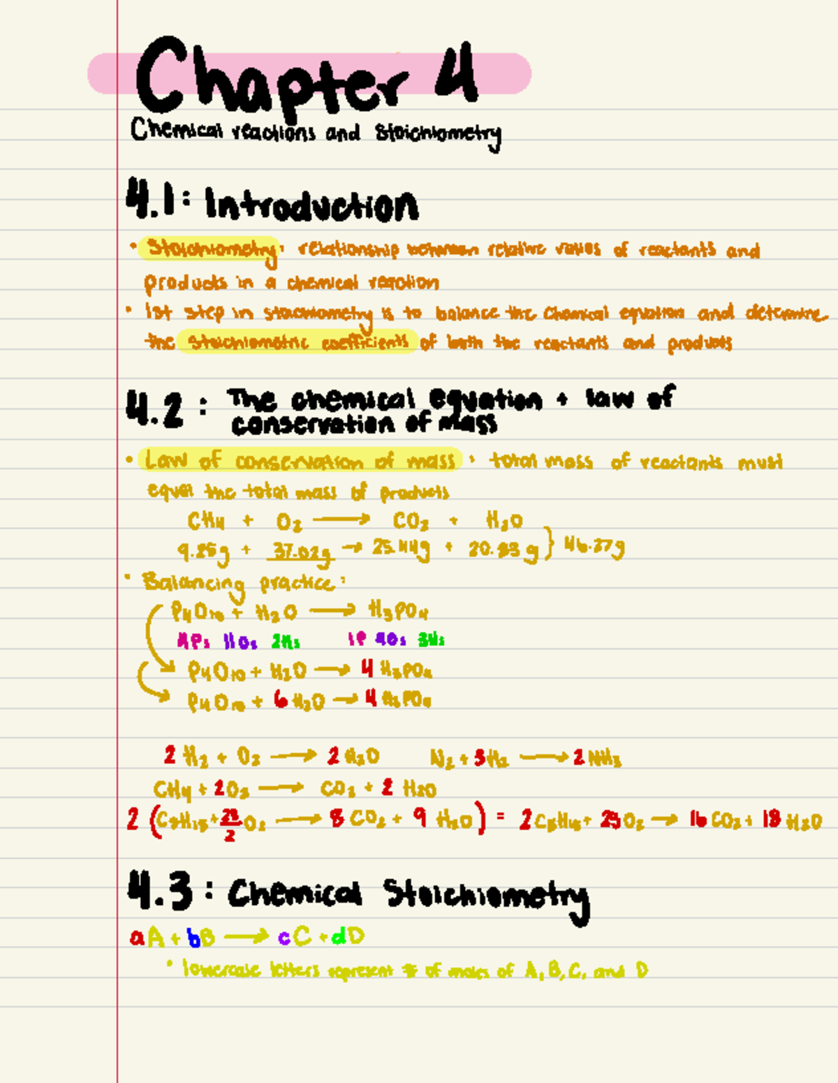Chem Textbook Notes 4-6 - Chapter 4 Chemical reactions and ...