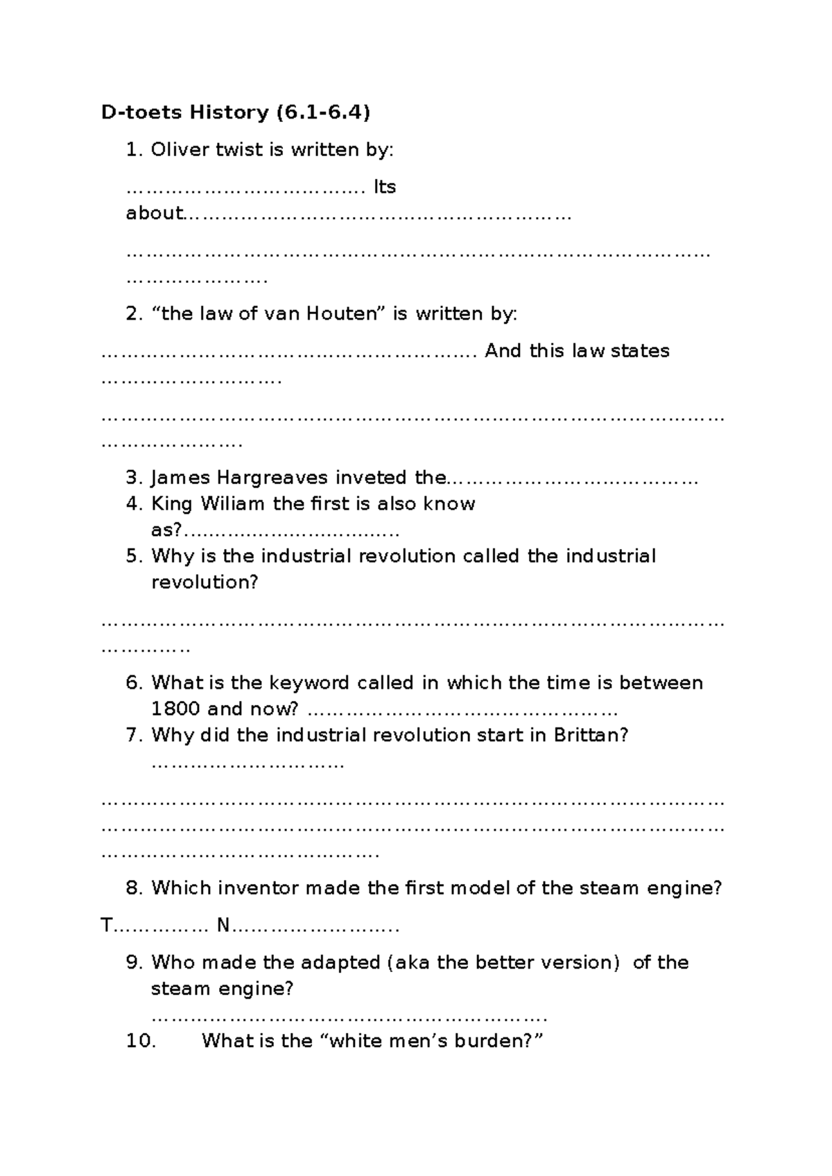 History 1: Key Questions on Industrial Revolution and Innovations ...