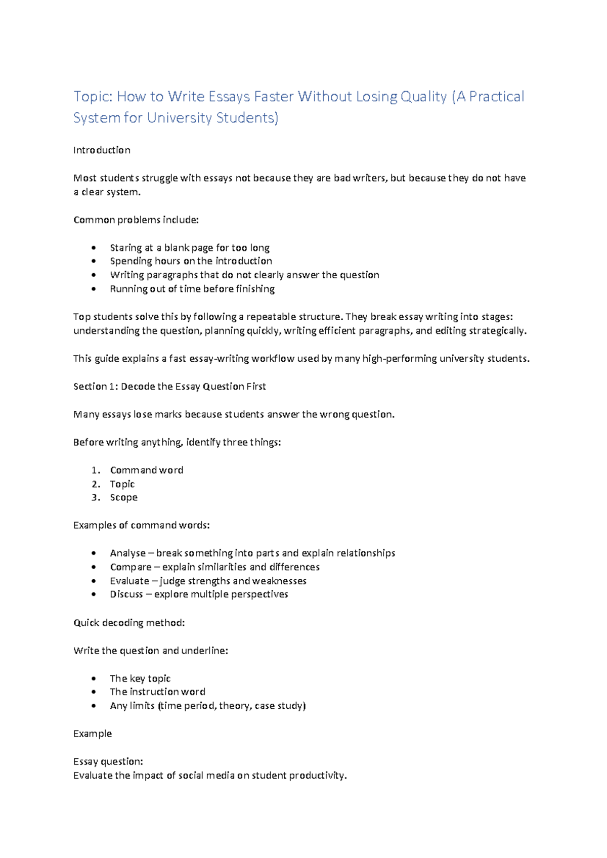University Notes: Fast Essay Writing Strategies for Success - Studocu