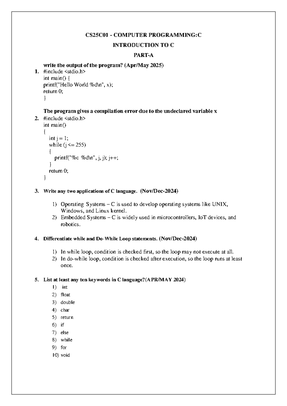 CS25C01 LAB Manual: C Programming Concepts and Applications - Studocu