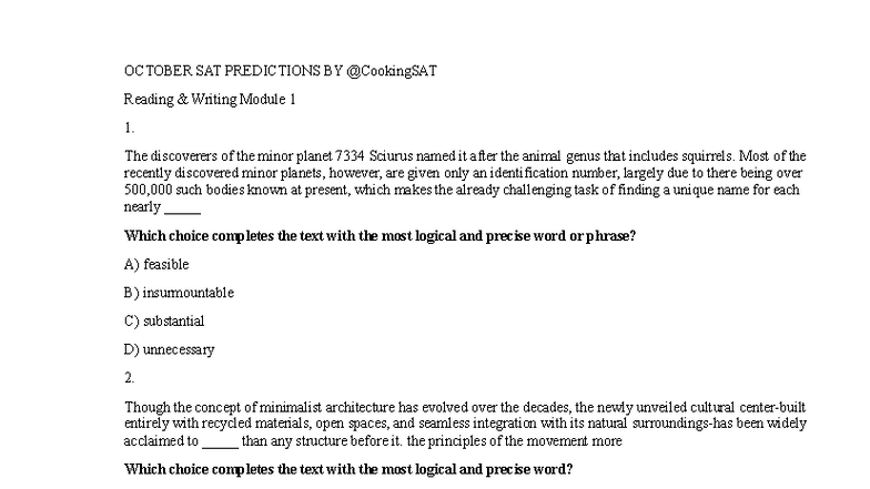 October SAT Predictions: Reading & Writing Module Insights - Studocu