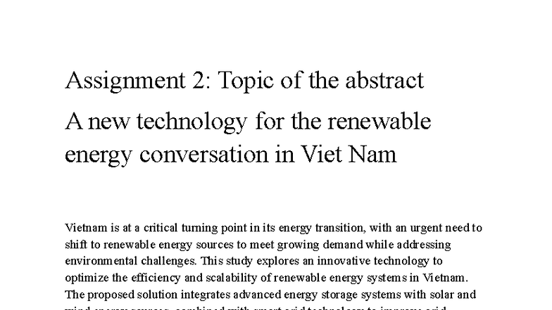 Assignment 2: Innovative Tech for Renewable Energy in Vietnam - Studocu