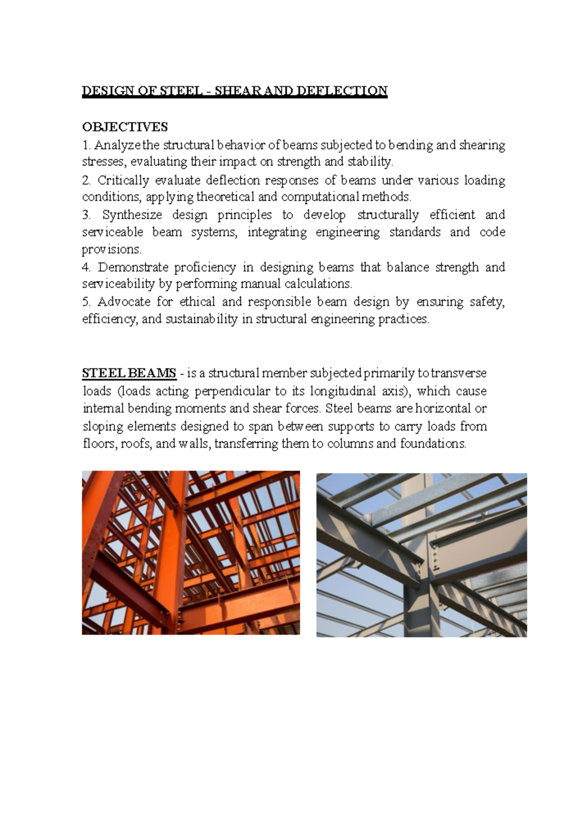 DESIGN OF STEEL BEAMS: SHEAR & DEFLECTION ANALYSIS (ENG 101) - Studocu
