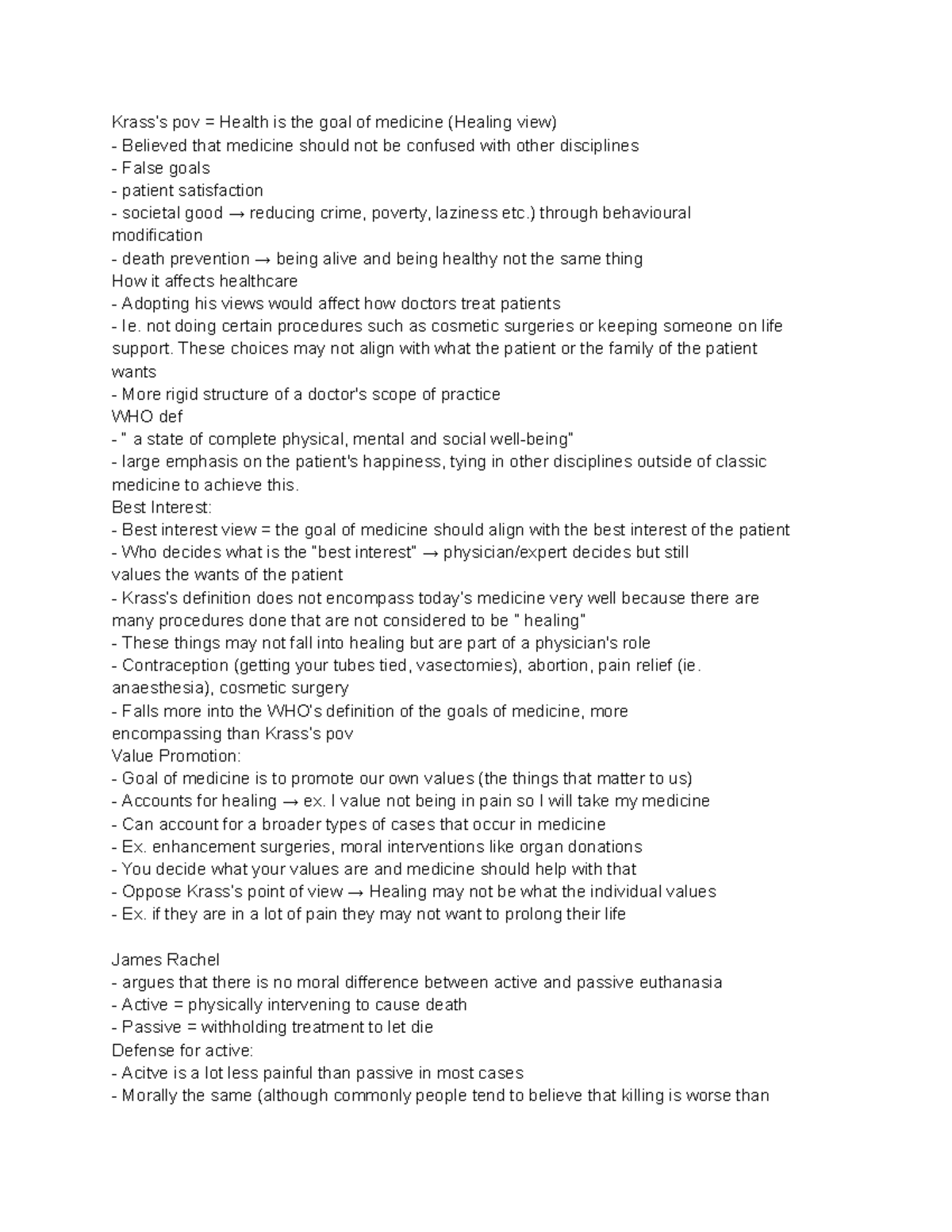 Biomedical Ethics Notes: Perspectives on Healing, Euthanasia, and ...
