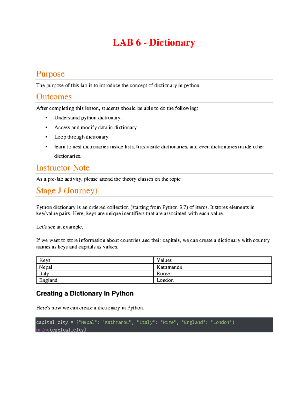 LAB 6 - Python Dictionary Concepts and Operations - Studocu