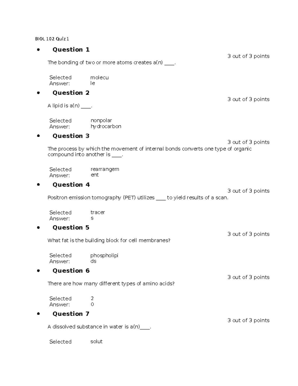 BIOL 102 Quiz 1 - Chapter 1 Questions and Answers Overview - Studocu