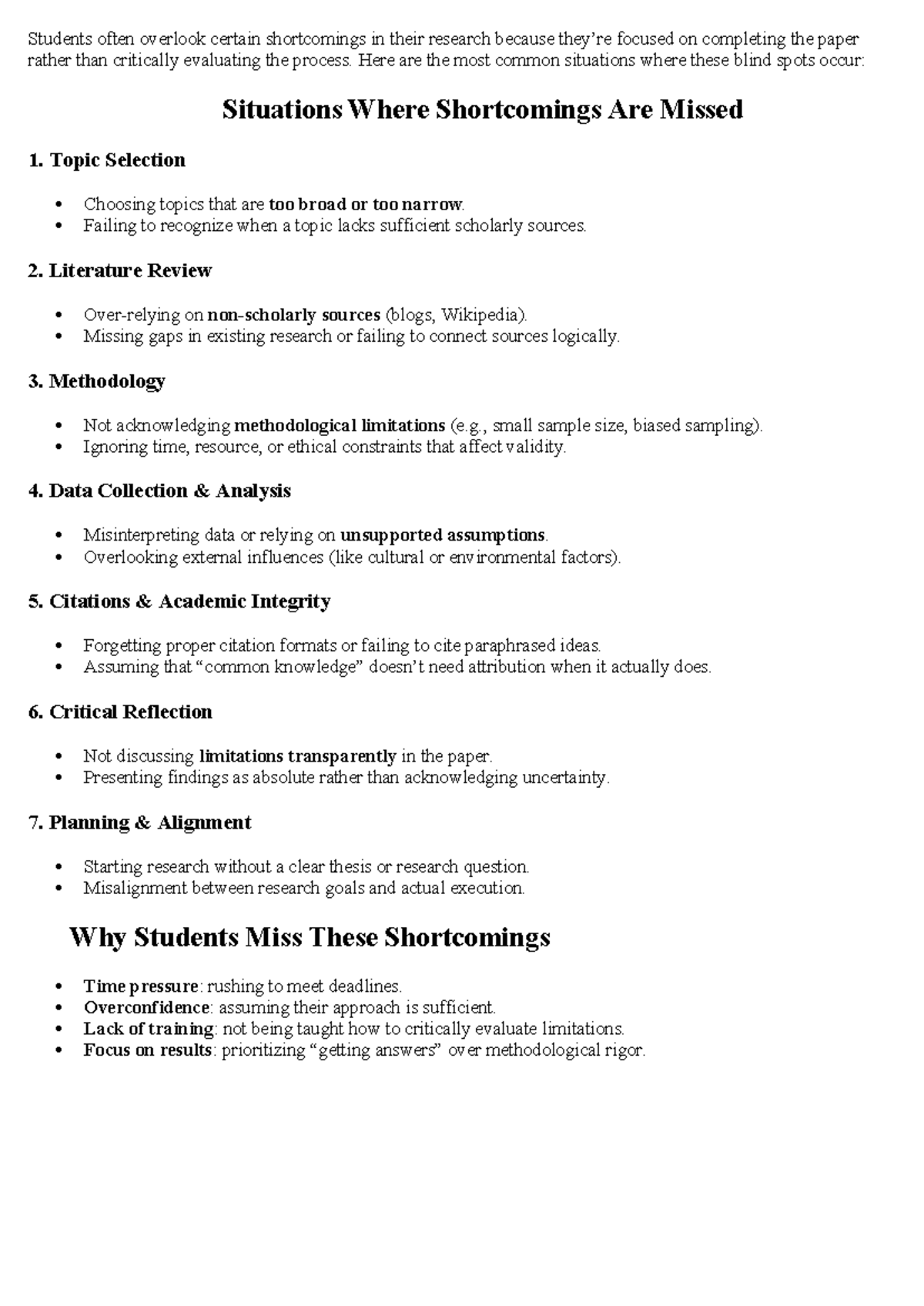 Situations Where Research Shortcomings Are Overlooked: A Guide - Studocu