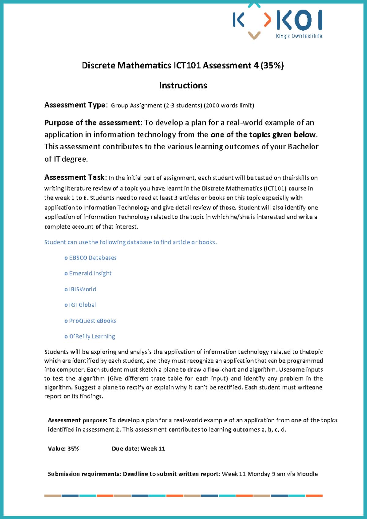 ICT101 Discrete Mathematics Group Assignment 4: Application Analysis ...