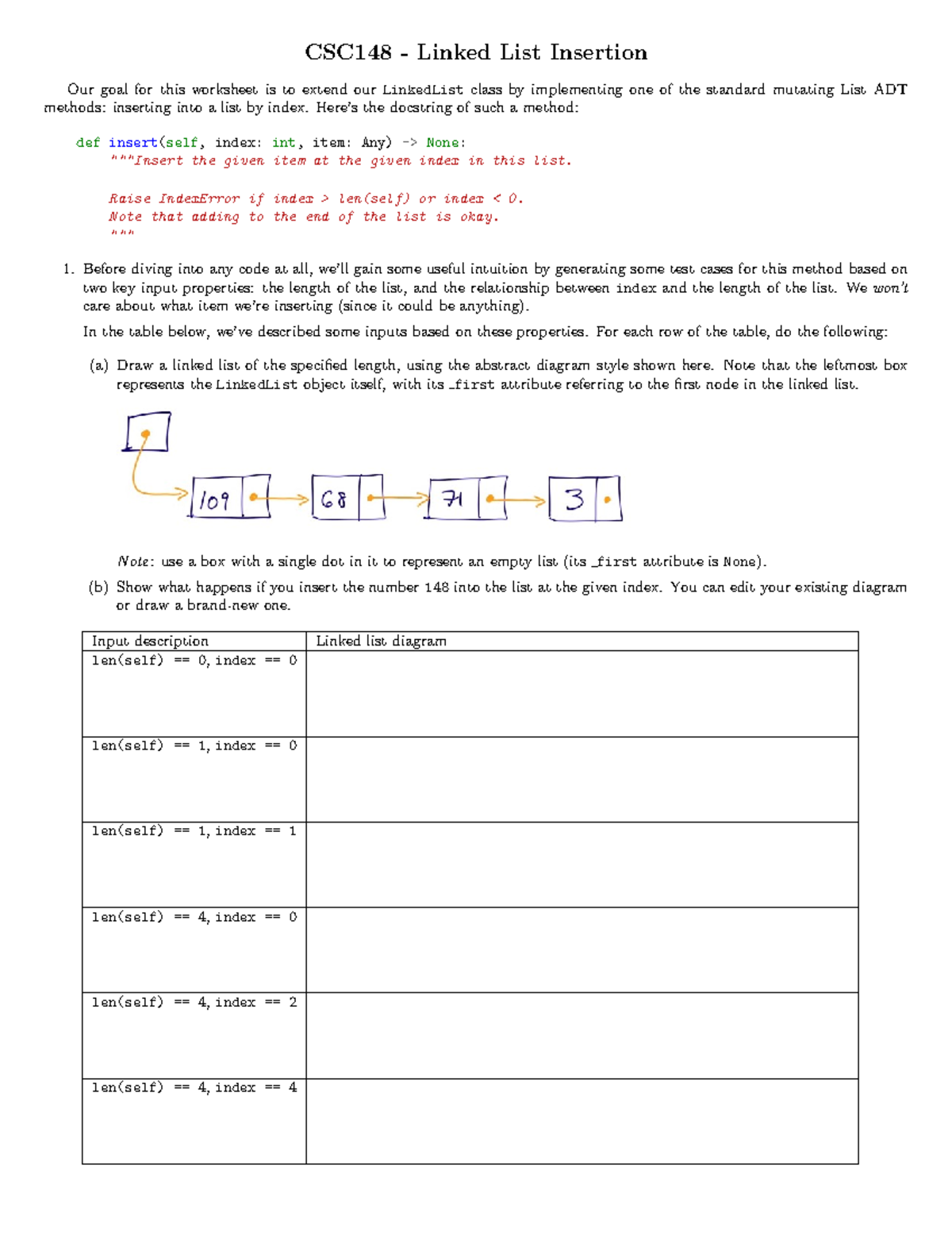 CSC148 Final Exam: Linked List Insertion Method Guide - Studocu
