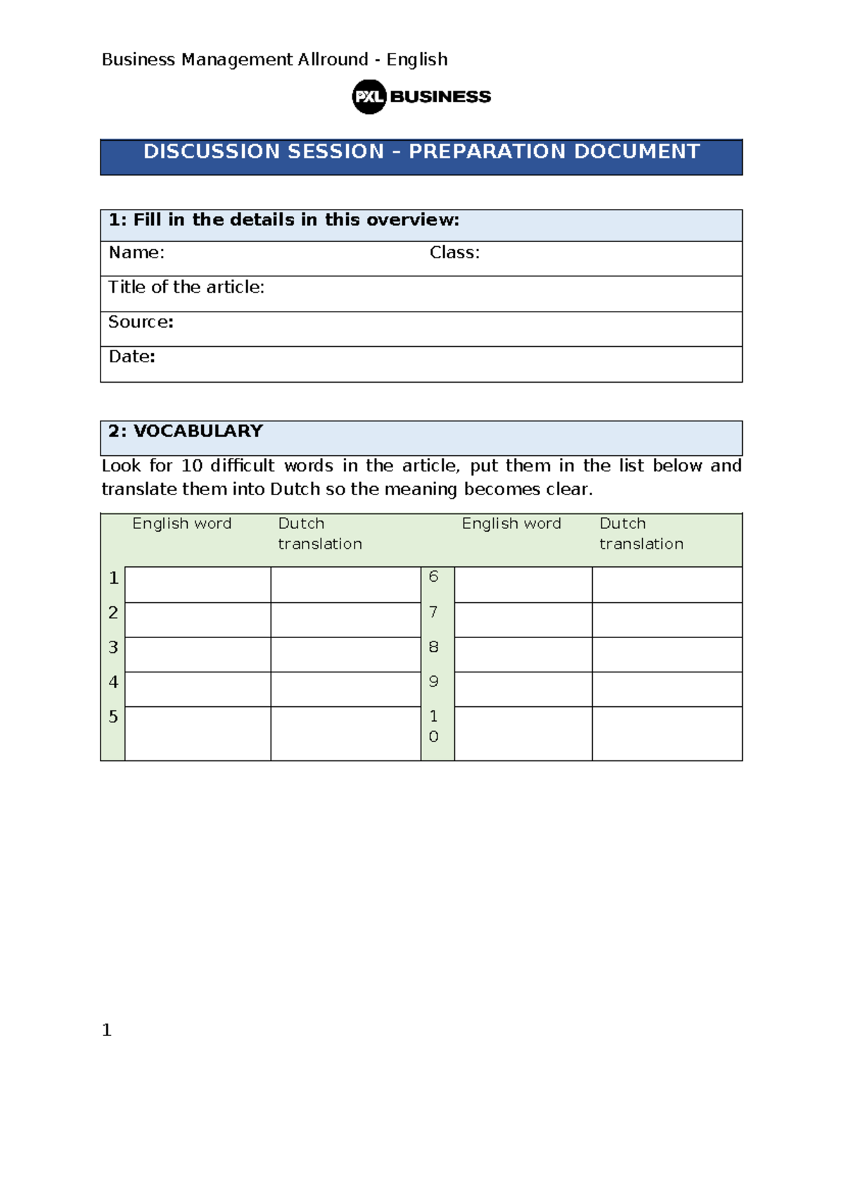 2425 - Preparation document discussion sessions - DISCUSSION SESSION ...