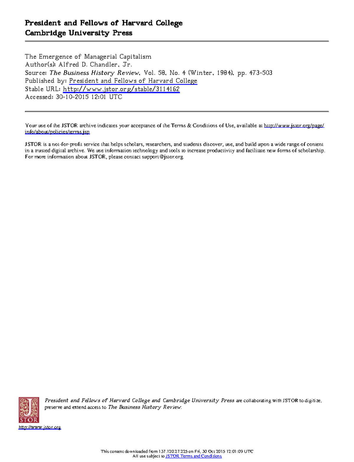 S4; The Rise of Managerial Capitalism - Insights by Chandler