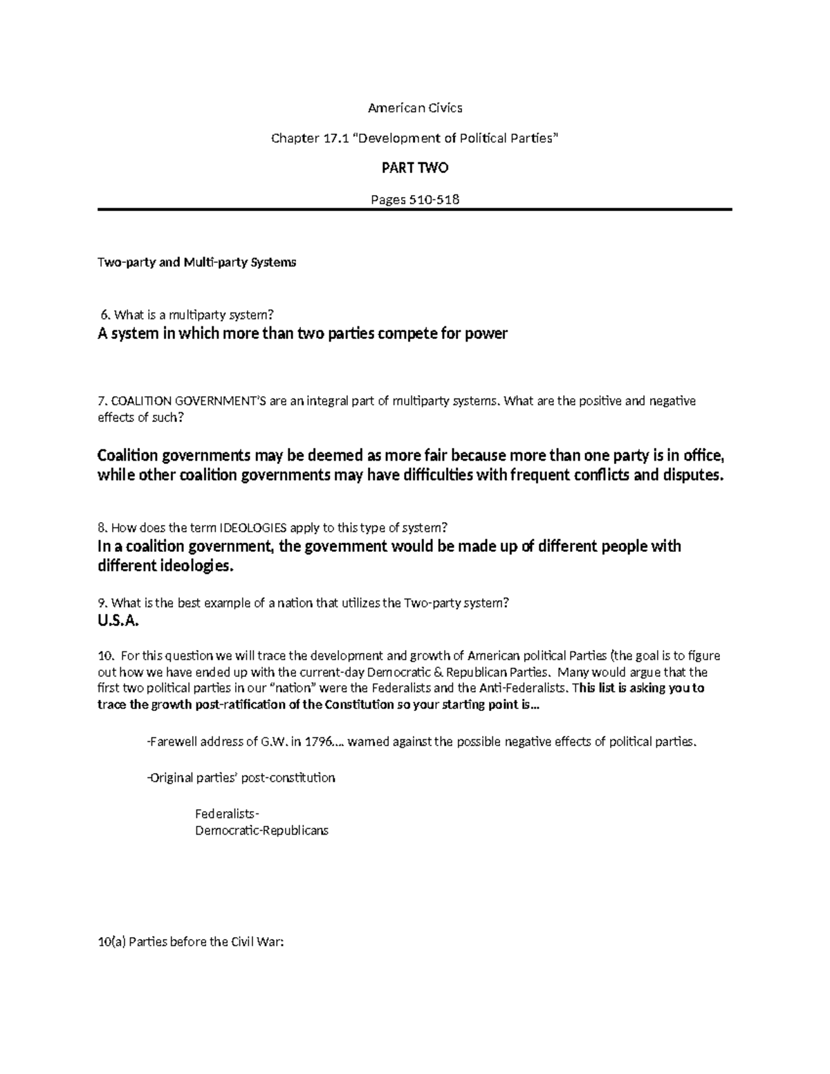Copy of 17.1 Study Guide PART TWO Dev of Political Parties - American ...