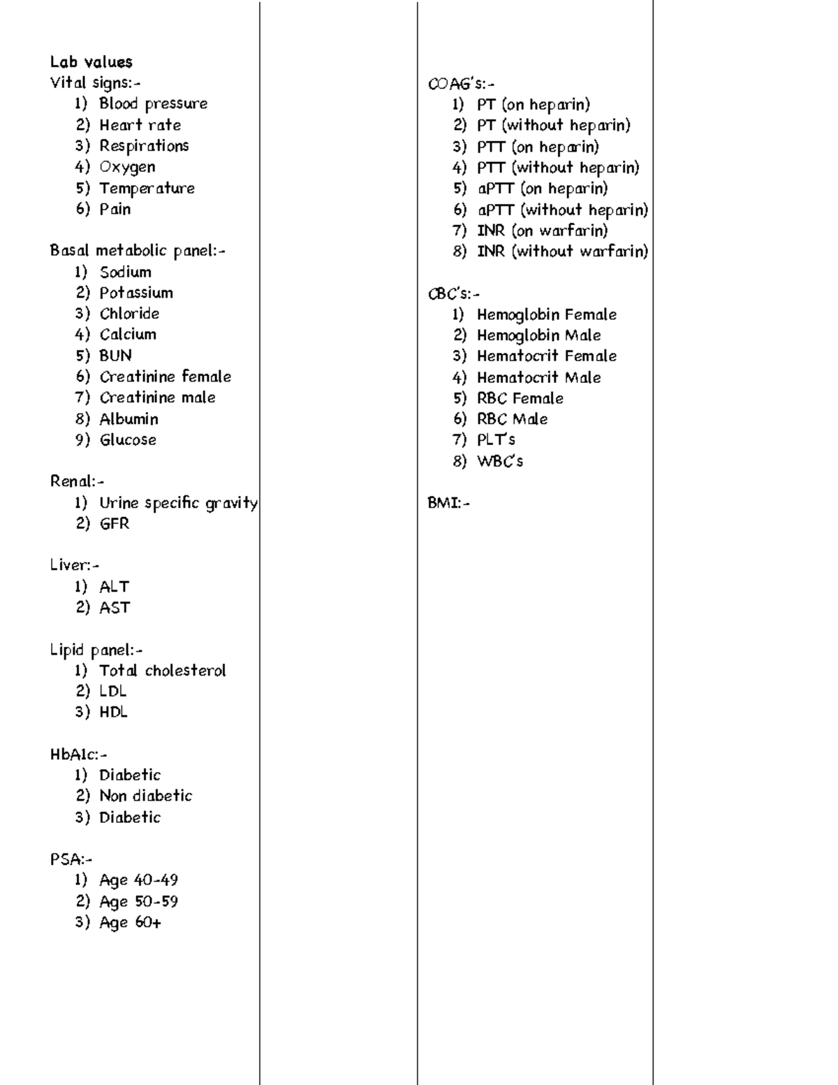 Comprehensive Lab Values Template for Health Assessments - Studocu