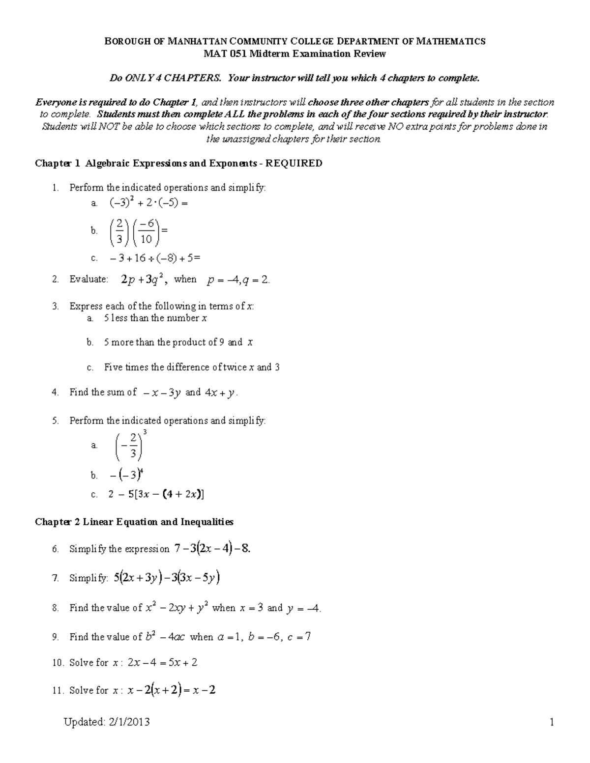 MAT 051 Midterm Exam Review: Key Concepts and Practice Problems - Studocu