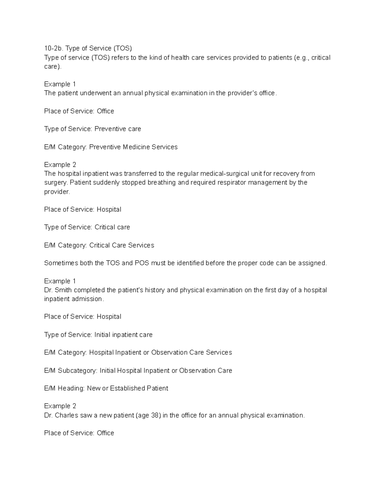 Health Service Types & TOS Coding Guide (HSC 101) - Studocu