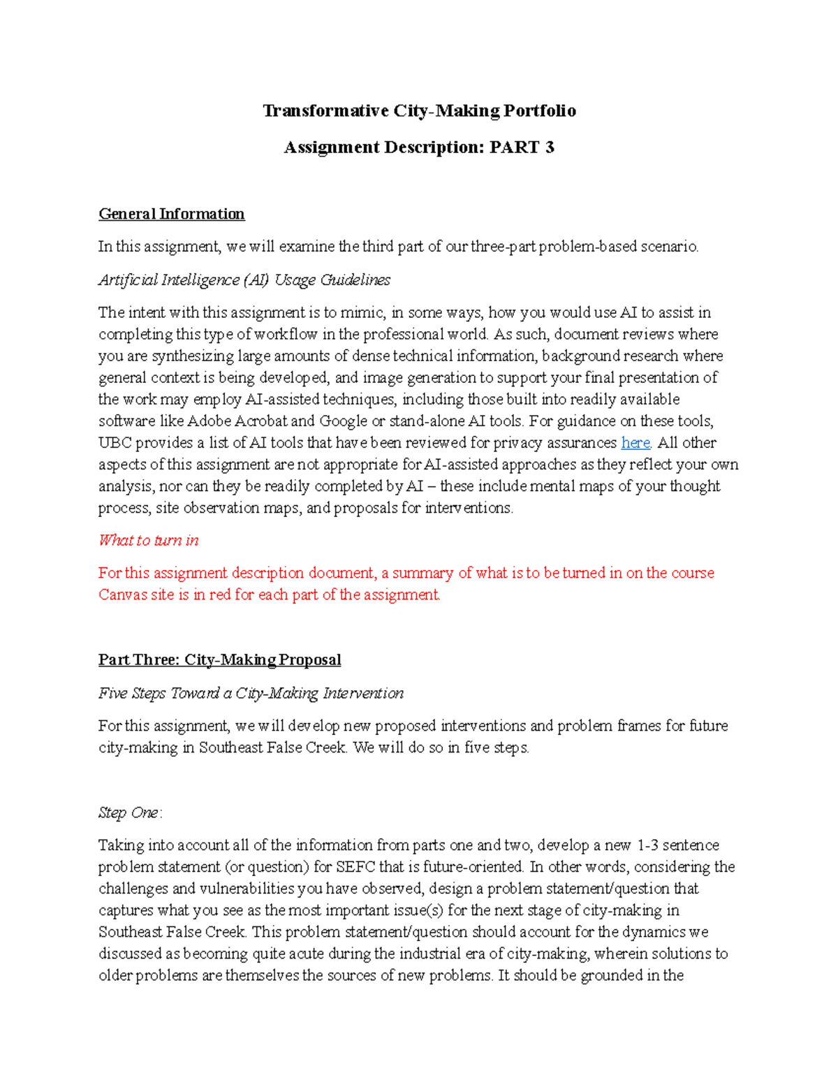 City-Making Portfolio - PART 3: AI Usage & Intervention Proposal - Studocu