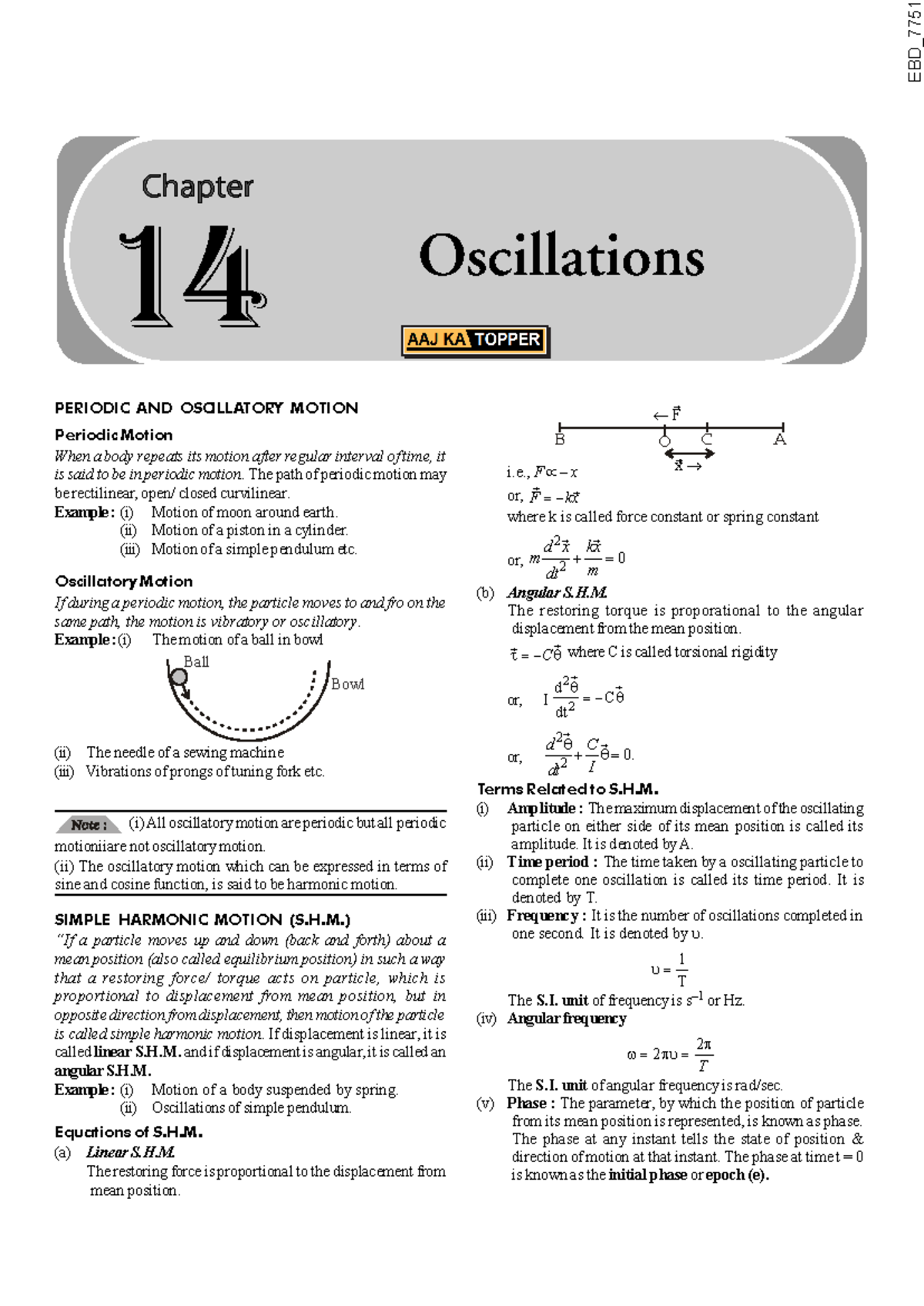 Chapter - 14 Oscillations - 346 PHYSICS ¬ B O C A 𞀀ö öî§ F§μ§ §x ® ᨨ î ...