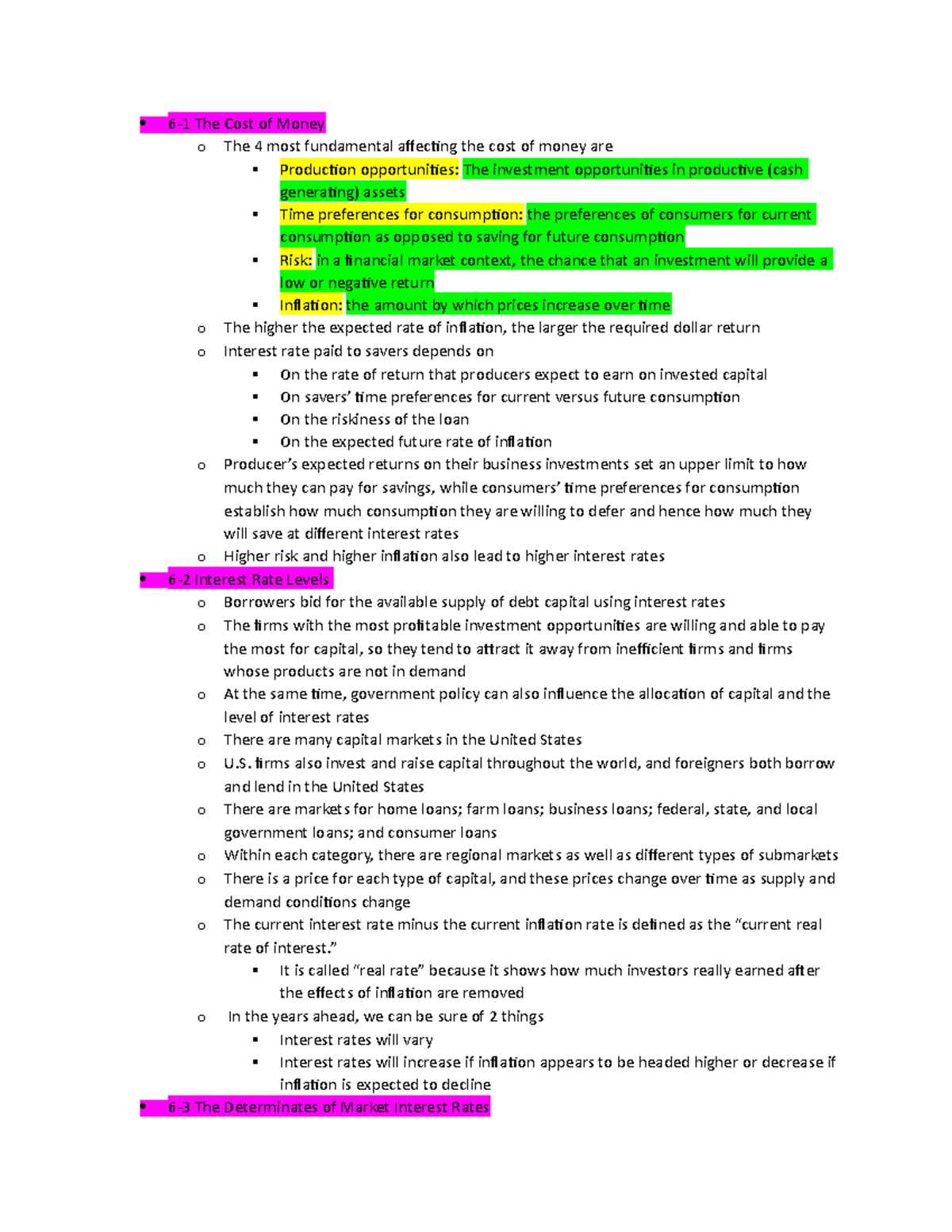 Finance Chapter 6 - Key Concepts and Notes on Interest Rates - Studocu