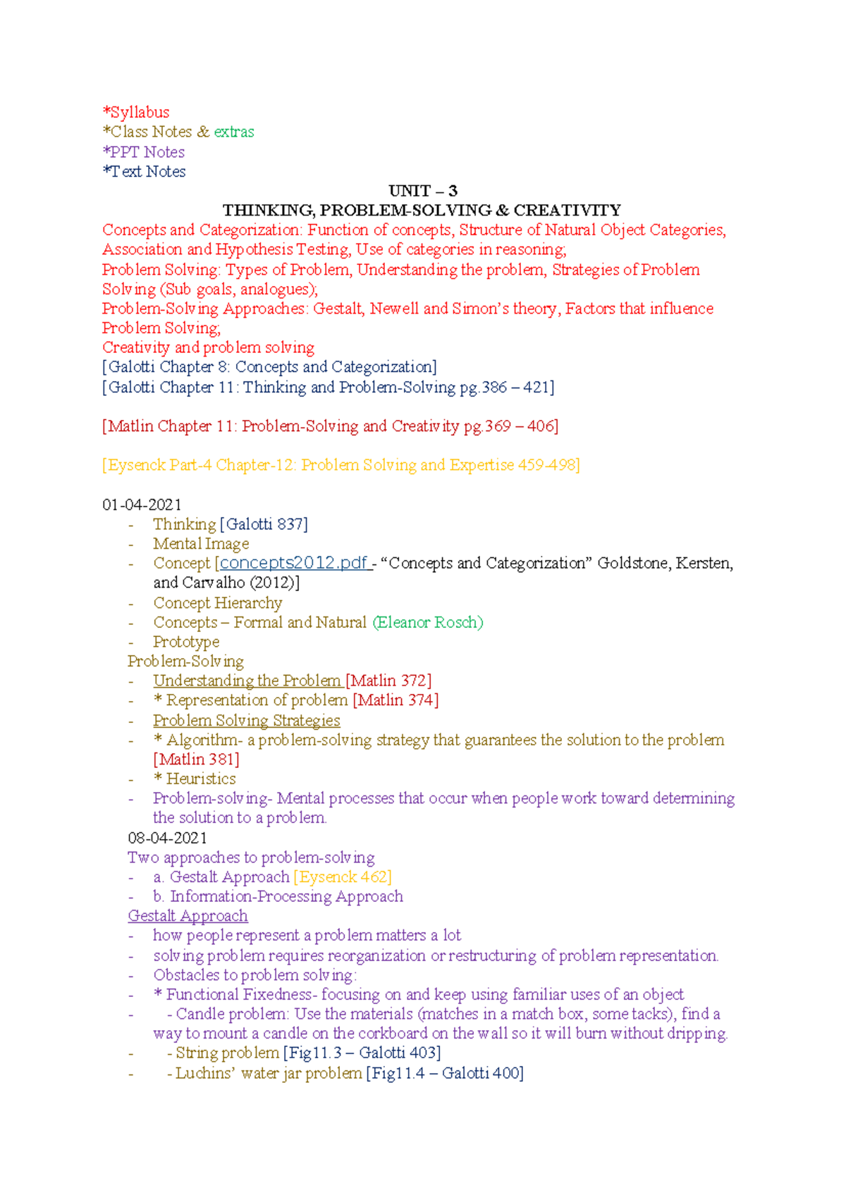 L-Cog-Unit-3: Thinking, Problem Solving, and Creativity Notes - Studocu