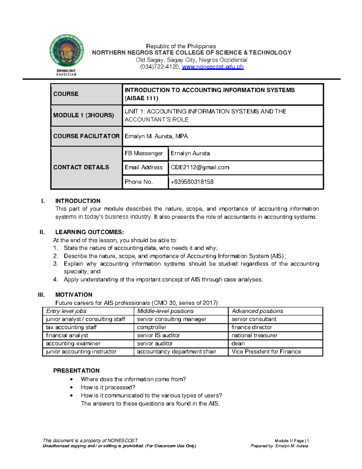 Aisae-111-1 - Gahajd - This document is a property of NONESCOST Module ...