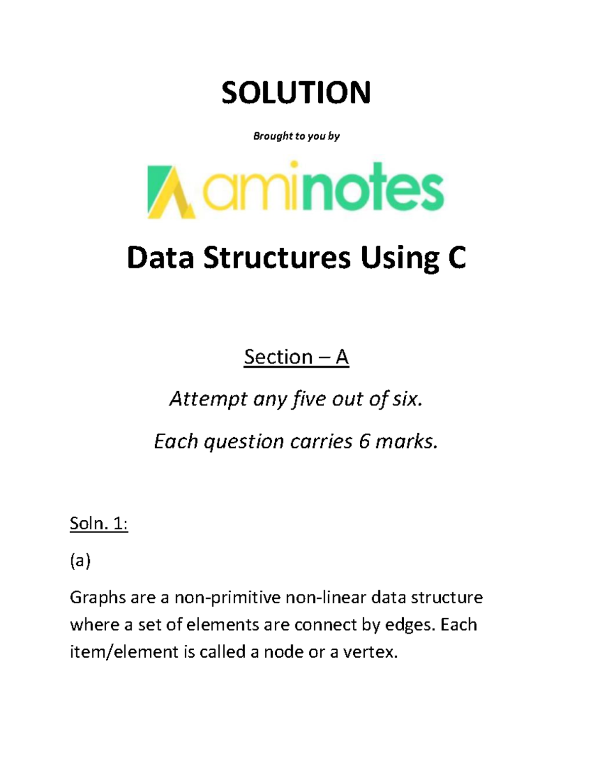 DS 2015 Solutions: Data Structures Using C - Section A & B - Studocu