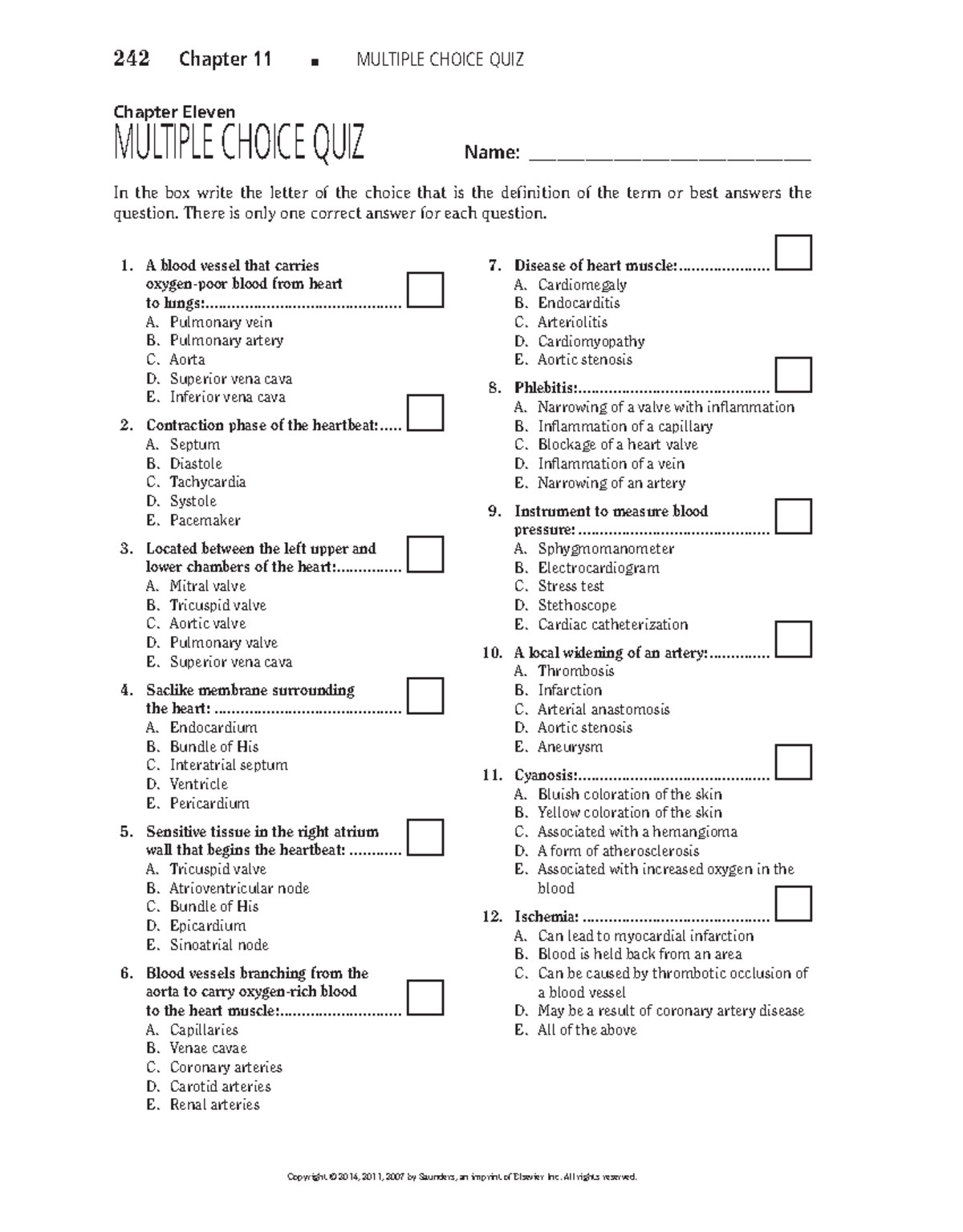 242 Chapter 11 Multiple Choice Quiz on Cardiovascular Terms - Studocu