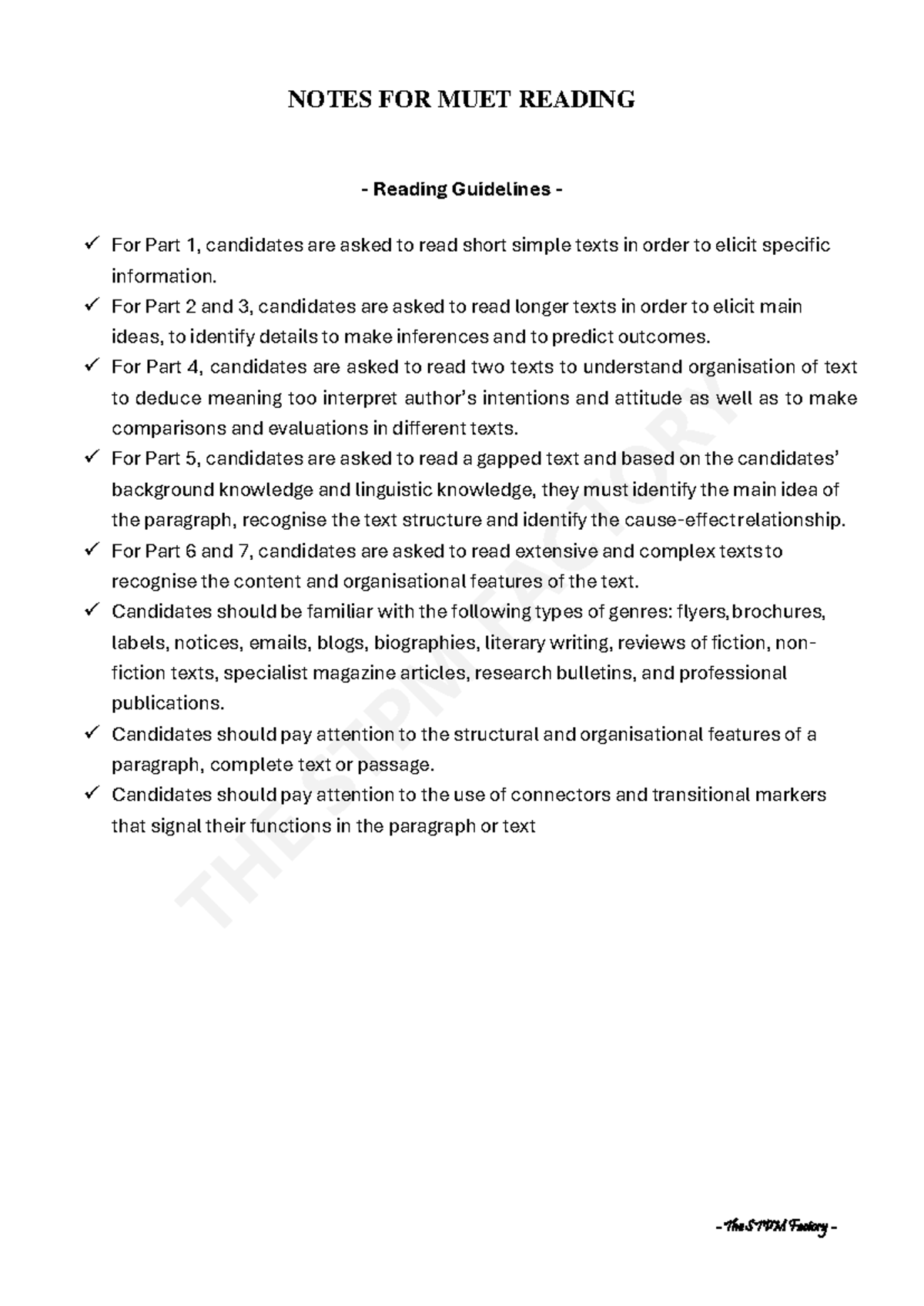 MUET Reading Strategies and Techniques: Comprehensive Notes - Studocu