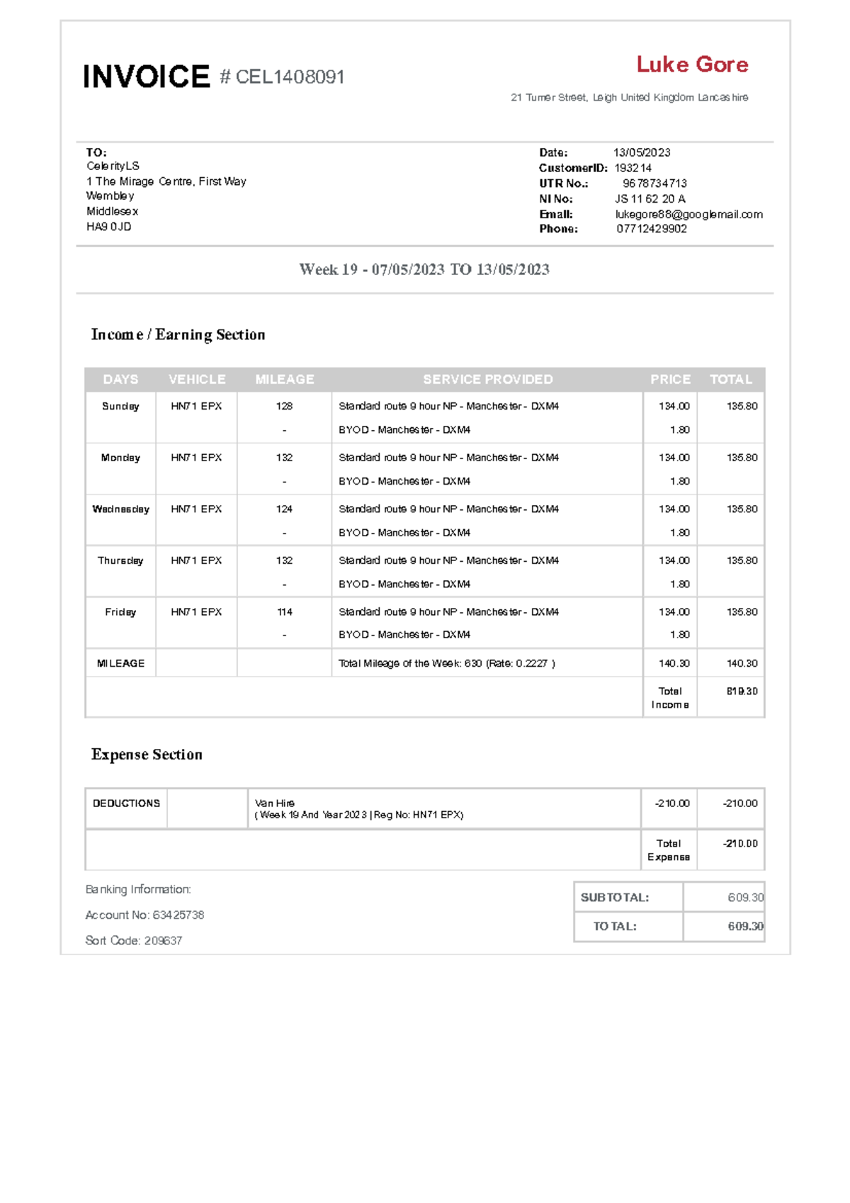 Invoice Week 19 638206952446222658 - INVOICE Luke Gore 21 Turner Street ...
