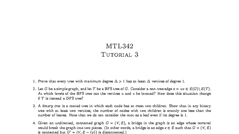 MTL342 Tutorial 3: Graph Theory Concepts and Algorithms - Studocu