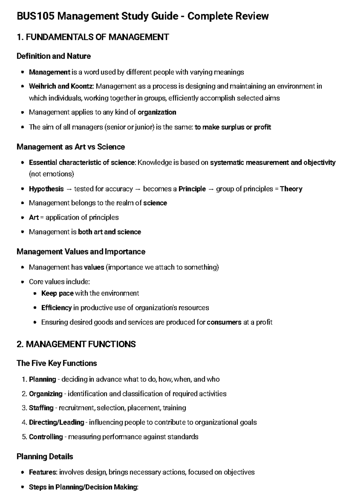 BUS105 Management Study Guide: Key Concepts & Exam Tips - Studocu