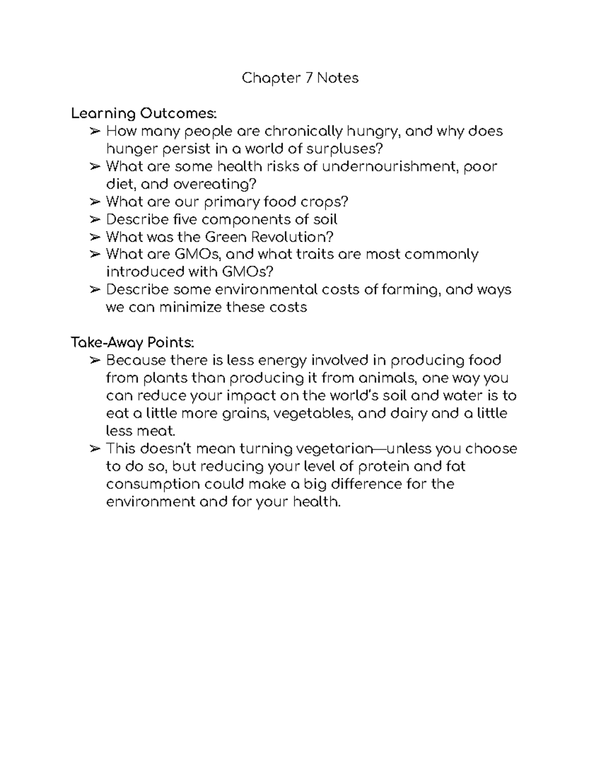 Chapter 7 Notes: Food Security, Agriculture, and Sustainability ...