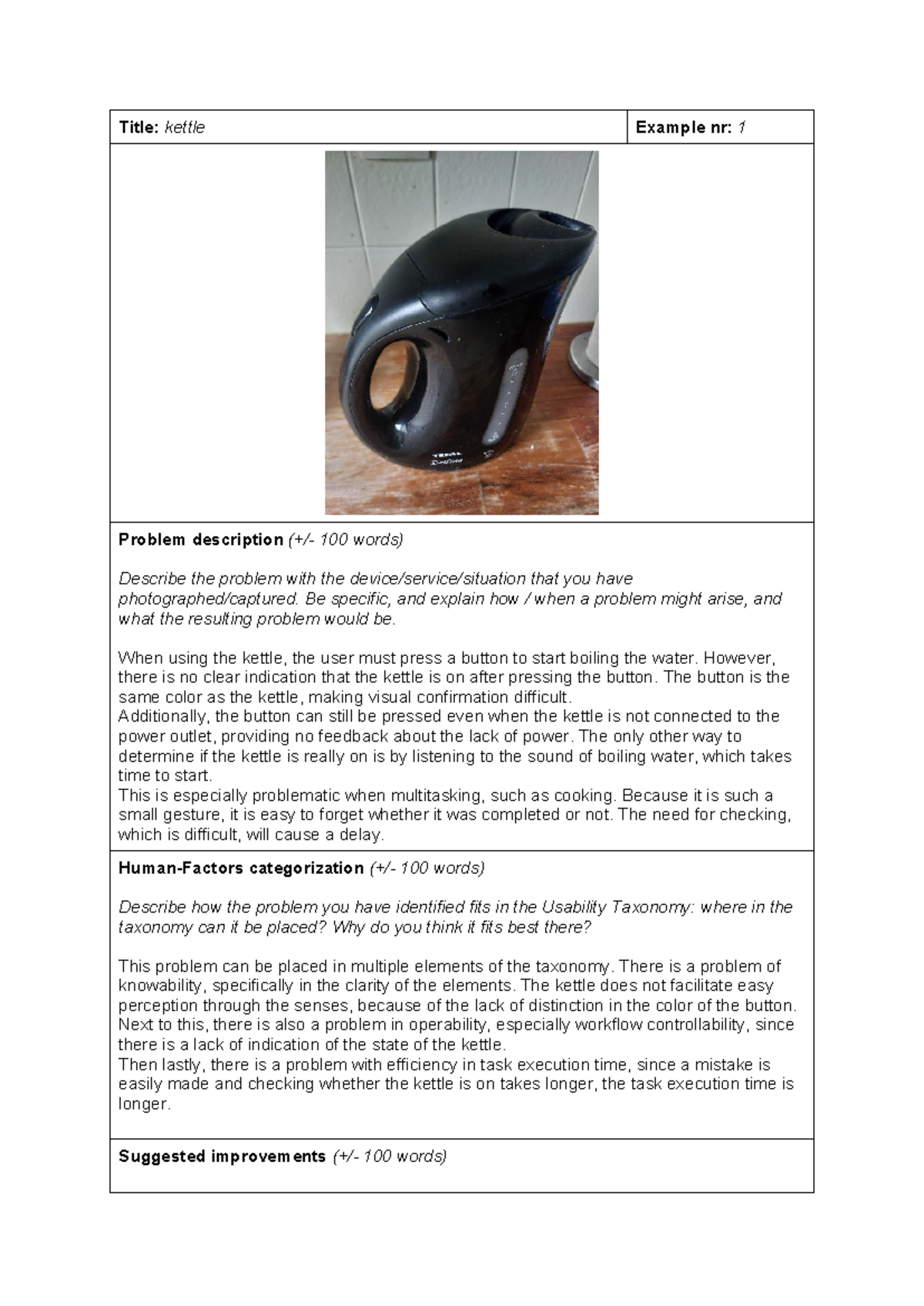 Human Factors Analysis of Kettle Usability Issues - Assignment 1.1 ...