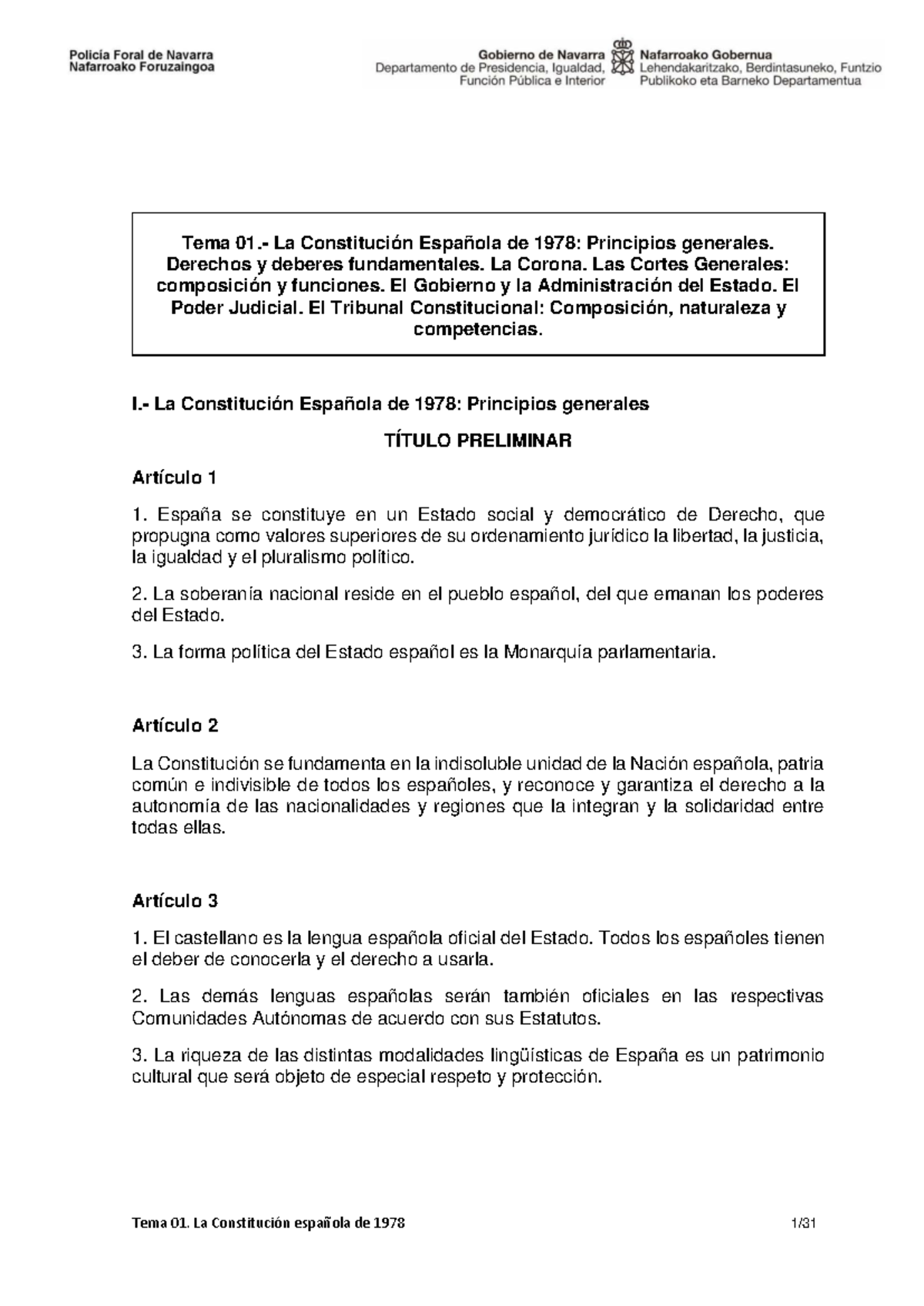 Tema 01 - Principios y Derechos de la Constitución Española de 1978 - Document Preview