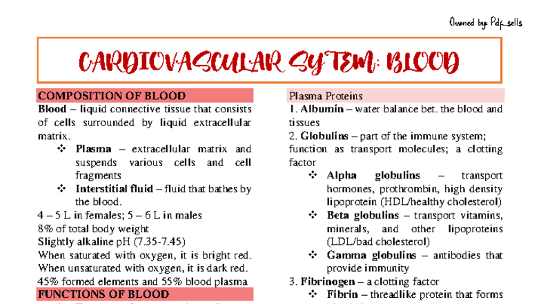 CARDIOVASCULAR SYSTEM: BLOOD COMPOSITION AND FUNCTIONS (BIO 101) - Studocu