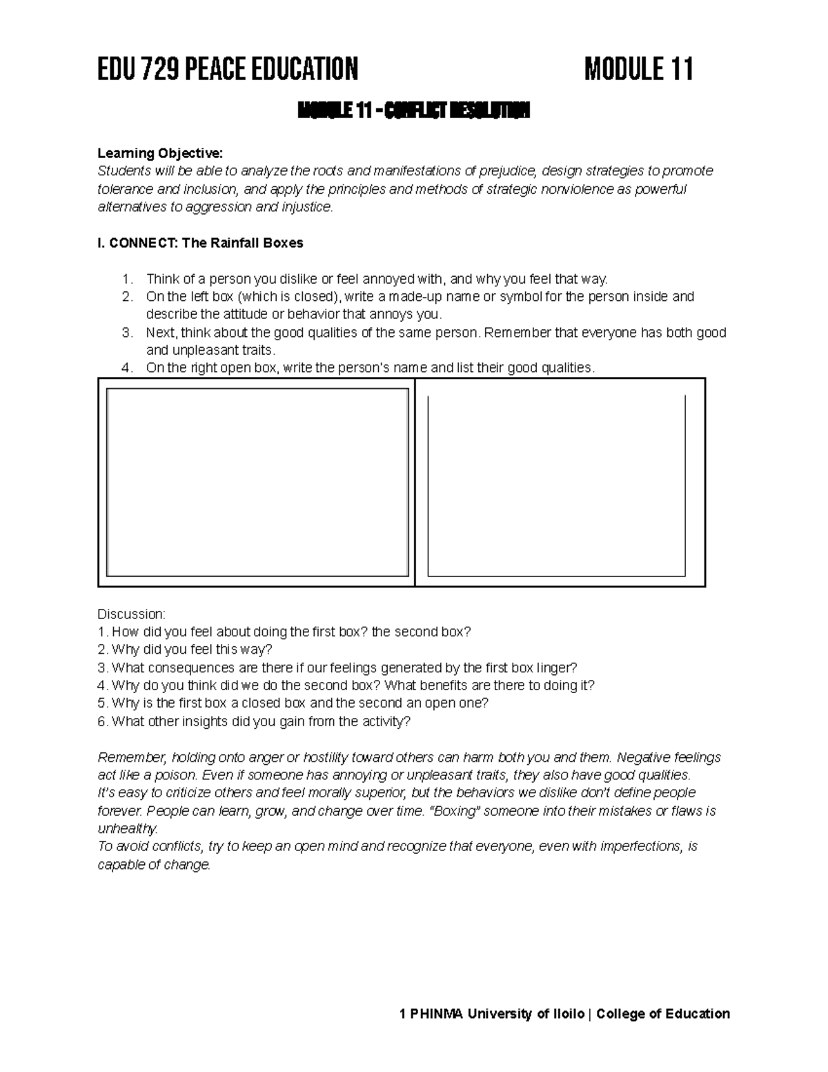 EDU 729 Peace Module 11: Understanding Conflict Resolution Strategies ...